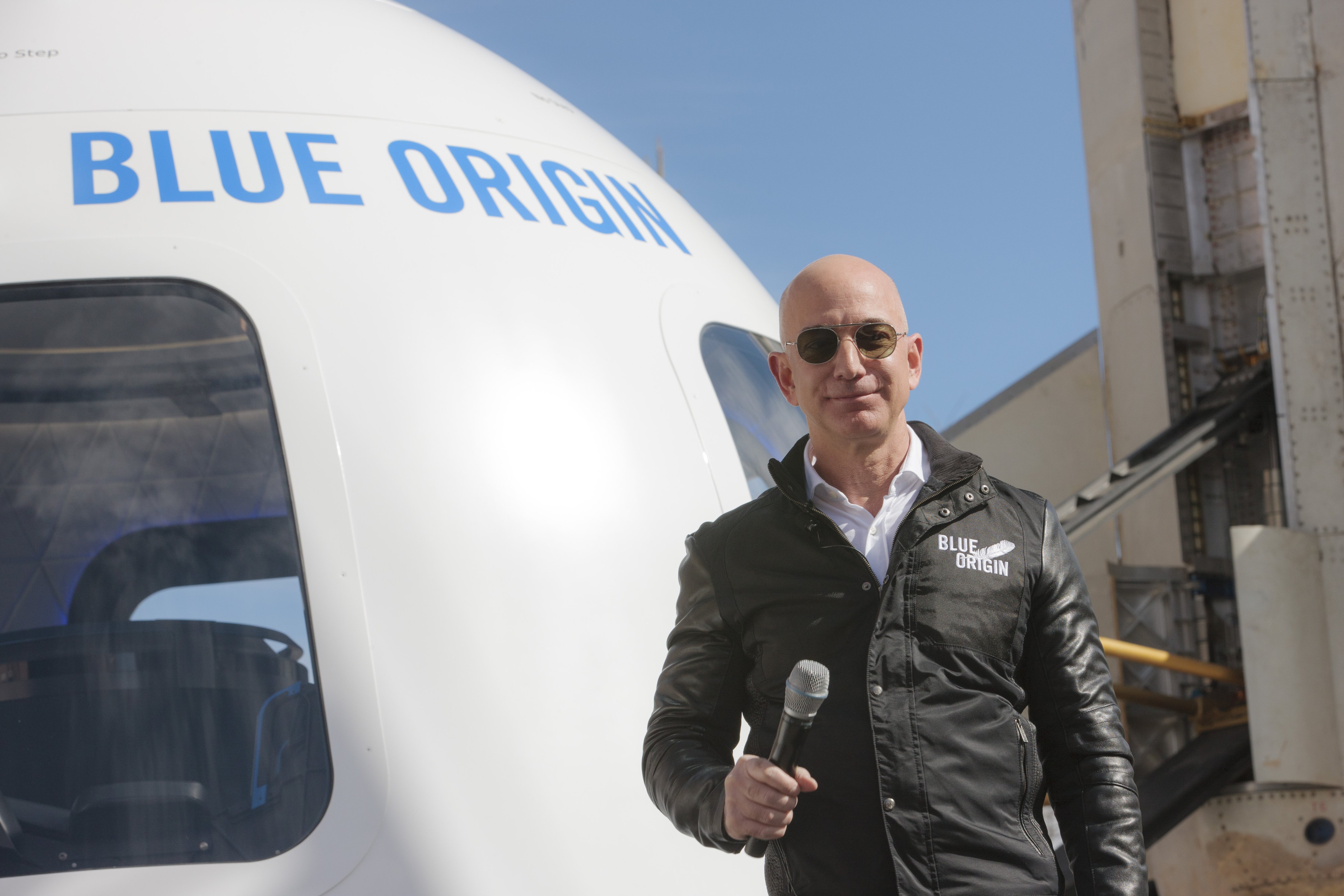 Jeff Bezos at the unveiling of the Blue Origin New Shepard system during the Space Symposium in Colorado Springs, Colorado, on  April 5, 2017. (Matthew Staver—Bloomberg/Getty Images)