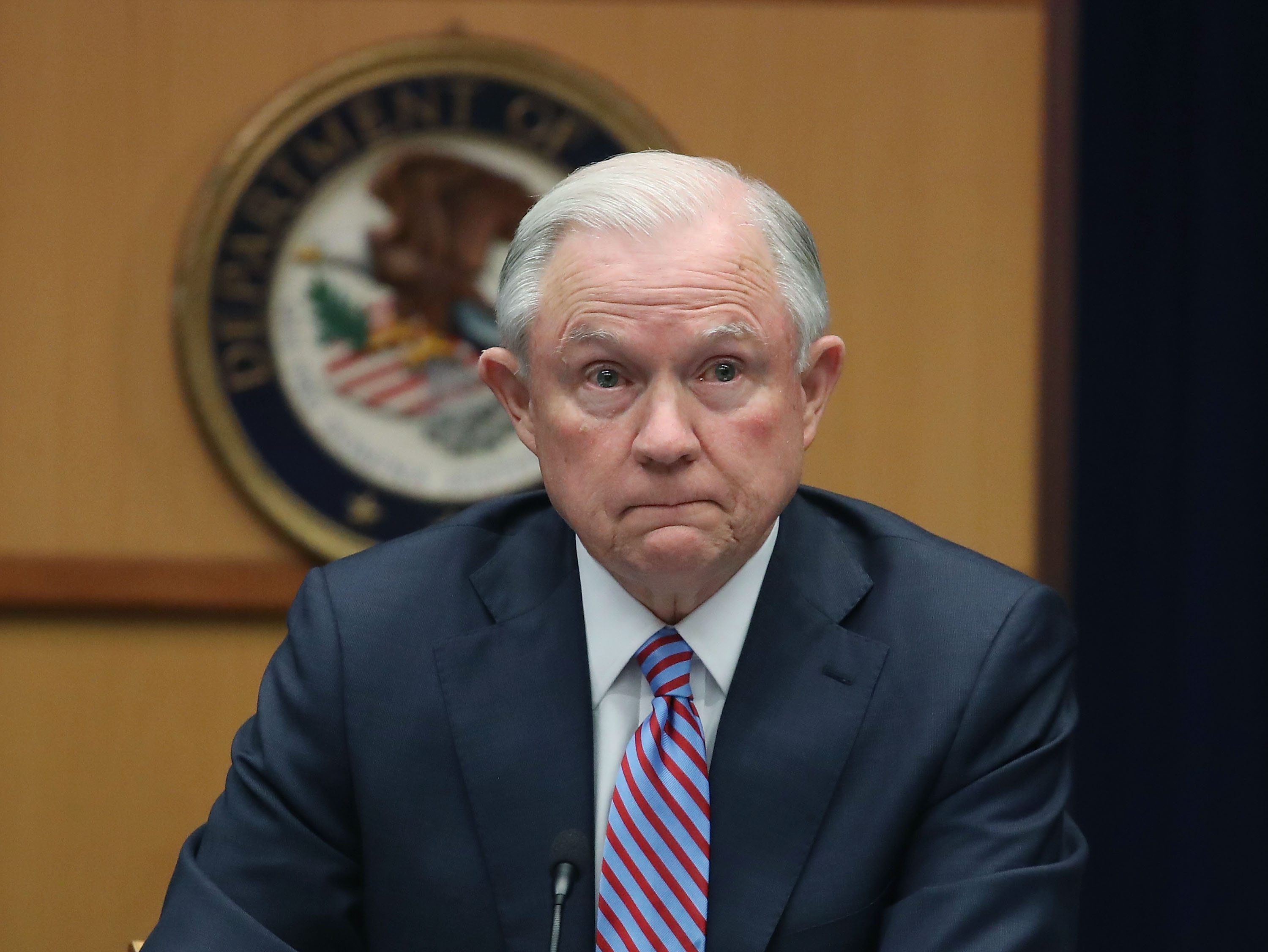 US Attorney General Jeff Sessions speaks about organized gang violence at the Department of Justice, April 18, 2016 in Washington, DC. Mark Wilson&mdash;Getty Images (Mark Wilson&mdash;Getty Images)