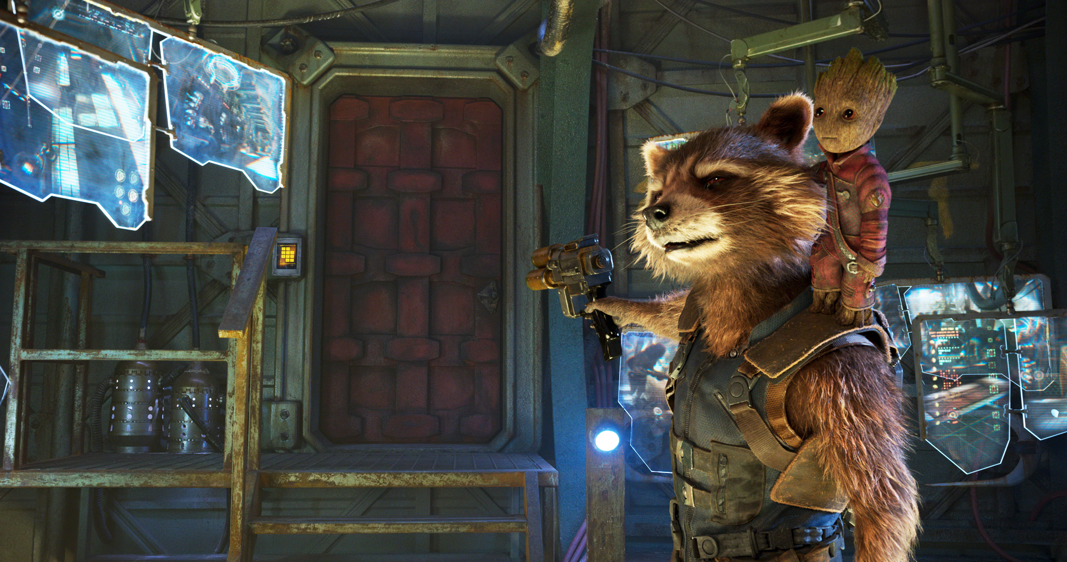 Rocket, voiced by Bradley Cooper, and Groot, voiced by Vin Diesel in <i>Guardians Of The Galaxy Vol. 2</i>. (©Marvel Studios)