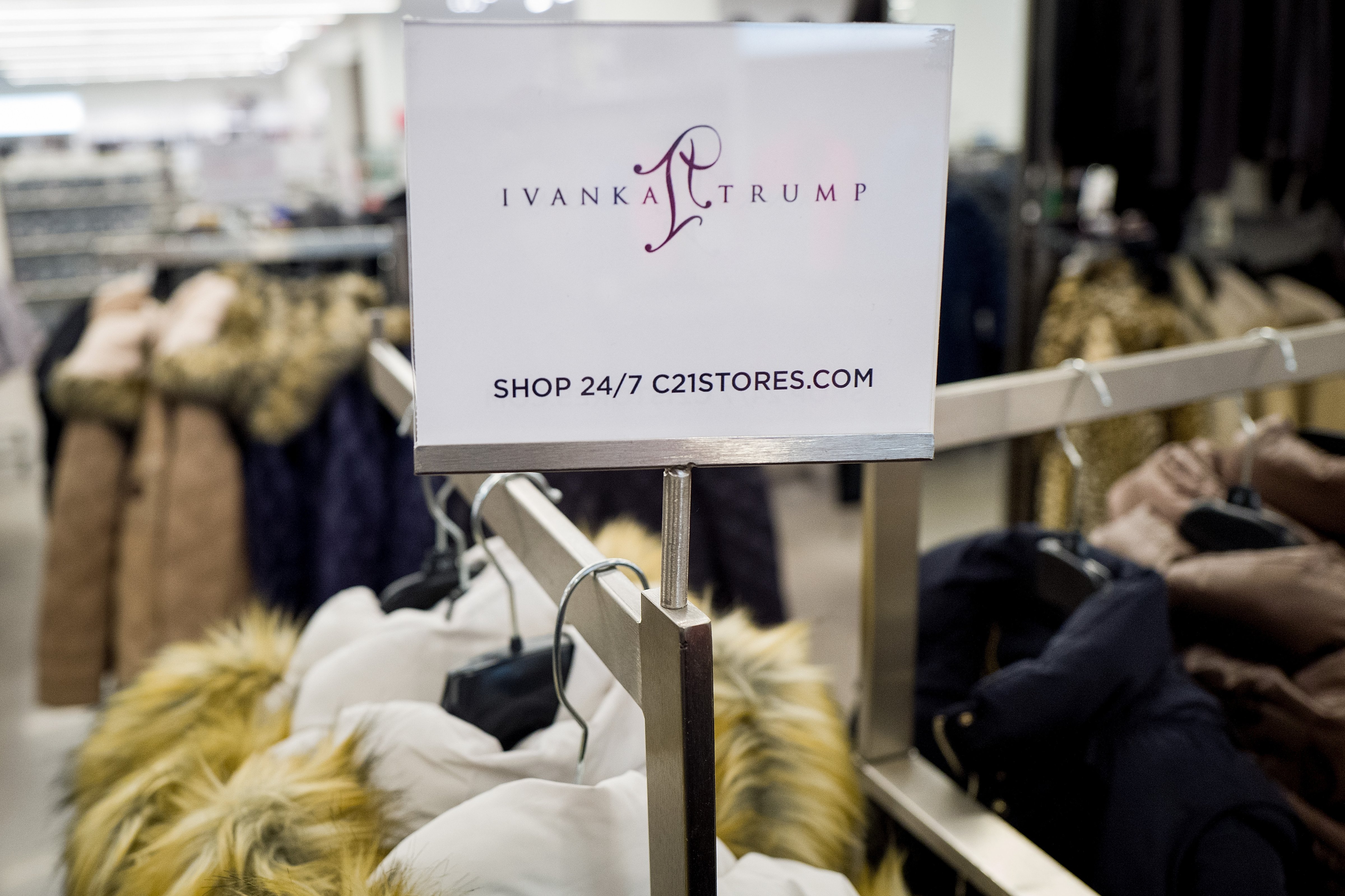 NEW YORK, NY - FEBRUARY 10: A sign for Ivanka Trump brand is displayed atop a rack of Ivanka Trump brand coats for sale at the Century 21 department store February 10, 2017 in New York City. According to a market research firm Slice Intelligence, Ivanka Trump merchandise saw a 26 percent dip in sales in January 2017 compared to January 2016. Kellyanne Conway, a senior counselor to President Donald Trump, has been accused of ethics violations for promoting the Ivanka Trump fashion line during a television interview on Thursday. (Photo by Drew Angerer/Getty Images) (Drew Angerer—Getty Images)