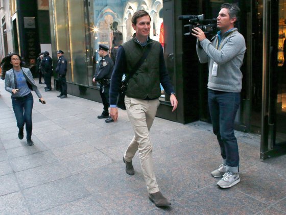 Jared Kushner, son-in-law of US President-elect Donald Trump, leaves from the Trump Tower in New York on Nov. 14, 2016.