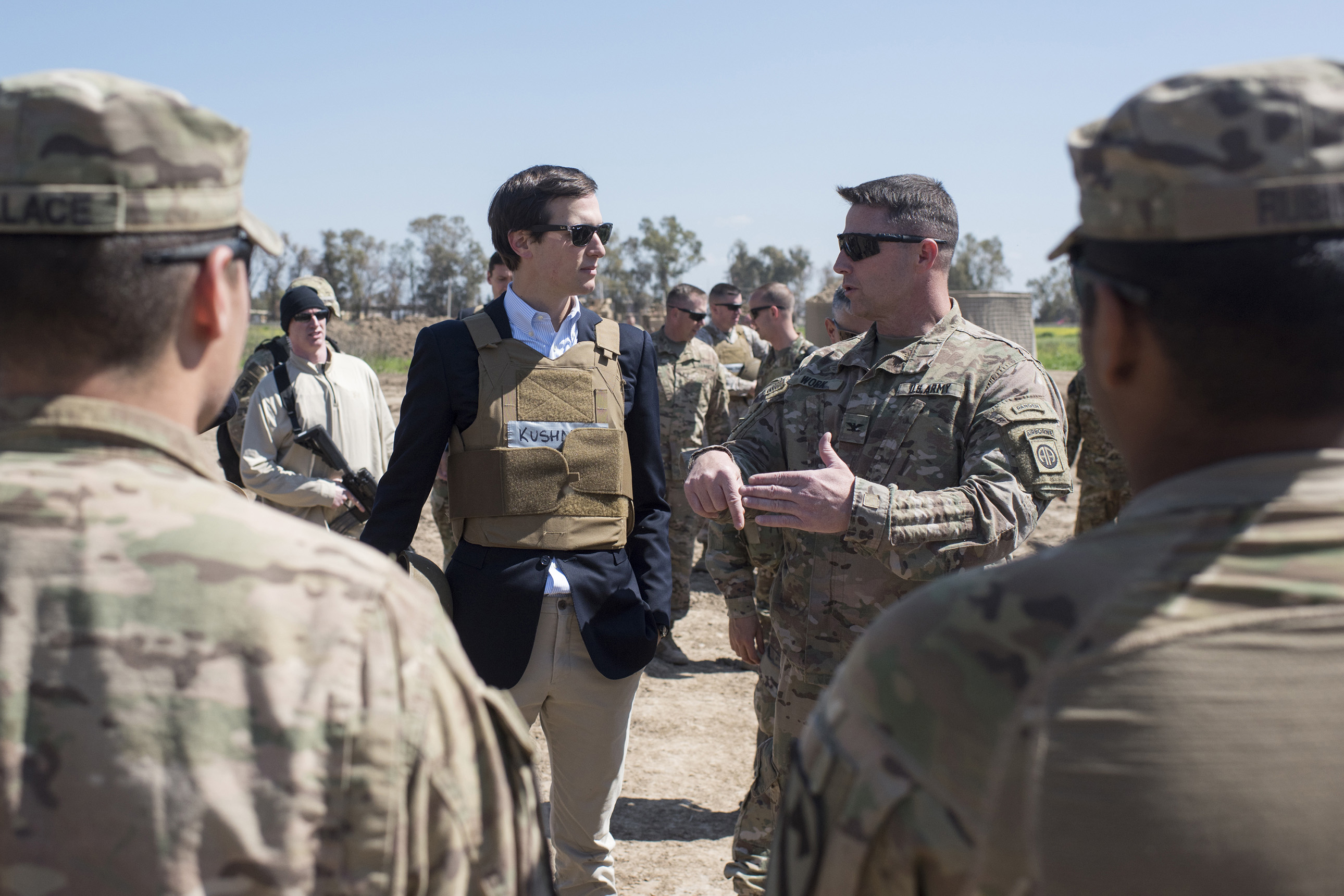 Jared Kushner, Senior Advisor to President Donald J. Trump, meets with service members at a forward operating base near Qayyarah West in Iraq, April 4, 2017.