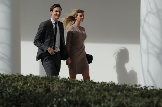 Ivanka and Jared Kushner walk down the West Wing Colonnade following a bilateral meeting between Trump and Japanese Prime Minister Shinzo Abe Feb. 10, 2017 in Washington, D.C.
