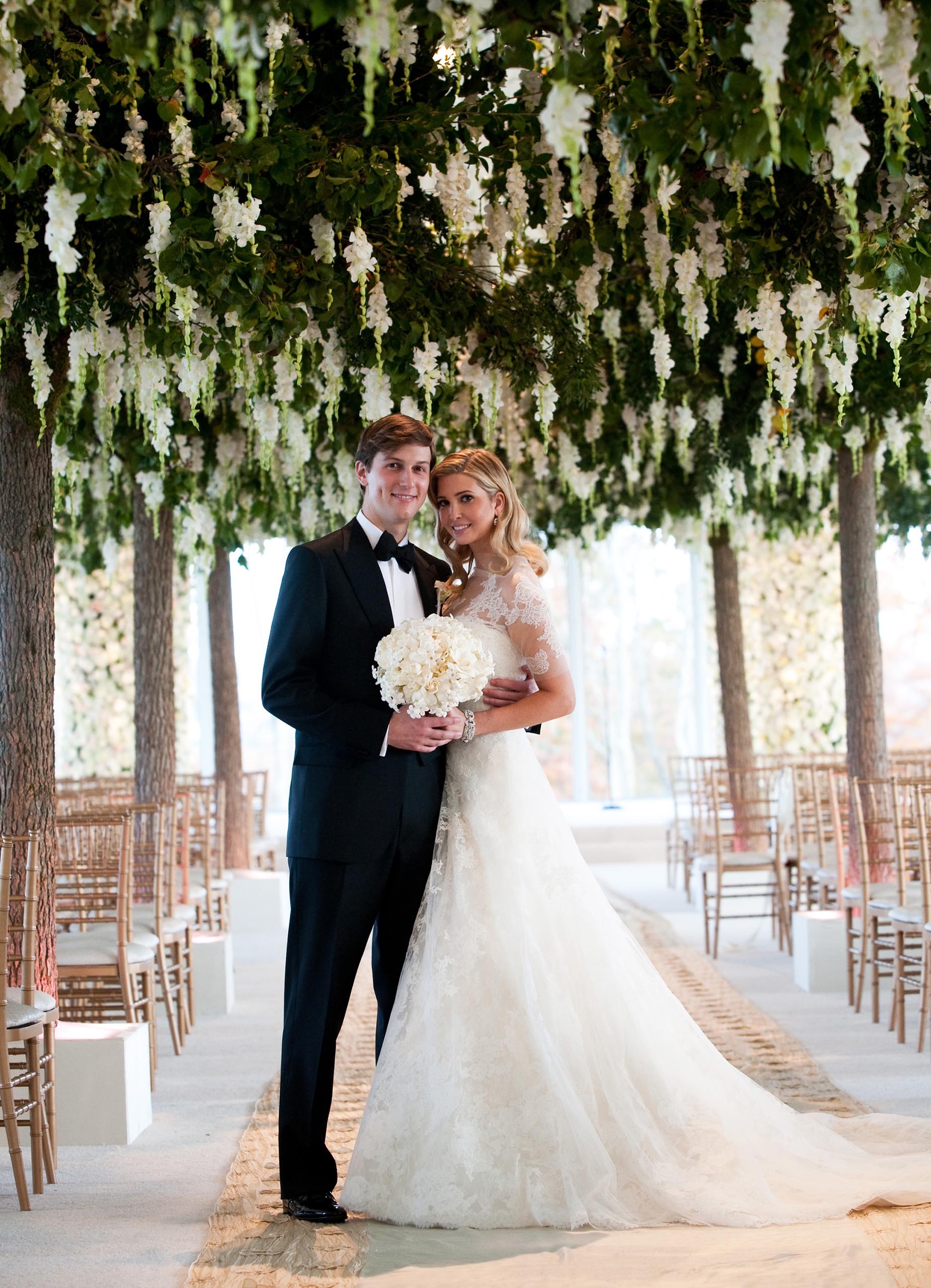In this handout image provided by Ivanka Trump and Jared Kushner at their wedding at Trump National Golf Club, Bedminster, New Jersey. Oct. 25, 2009.