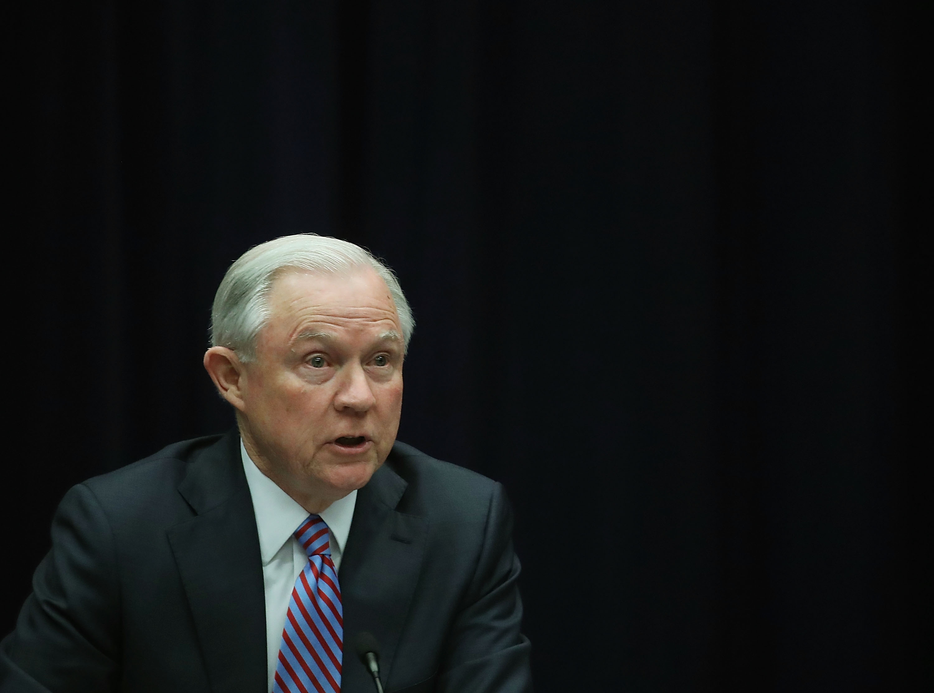 Attorney General Jeff Sessions speaks about organized gang violence at the Department of Justice, April 18, 2016 in Washington, D.C. (Mark Wilson—Getty Images)