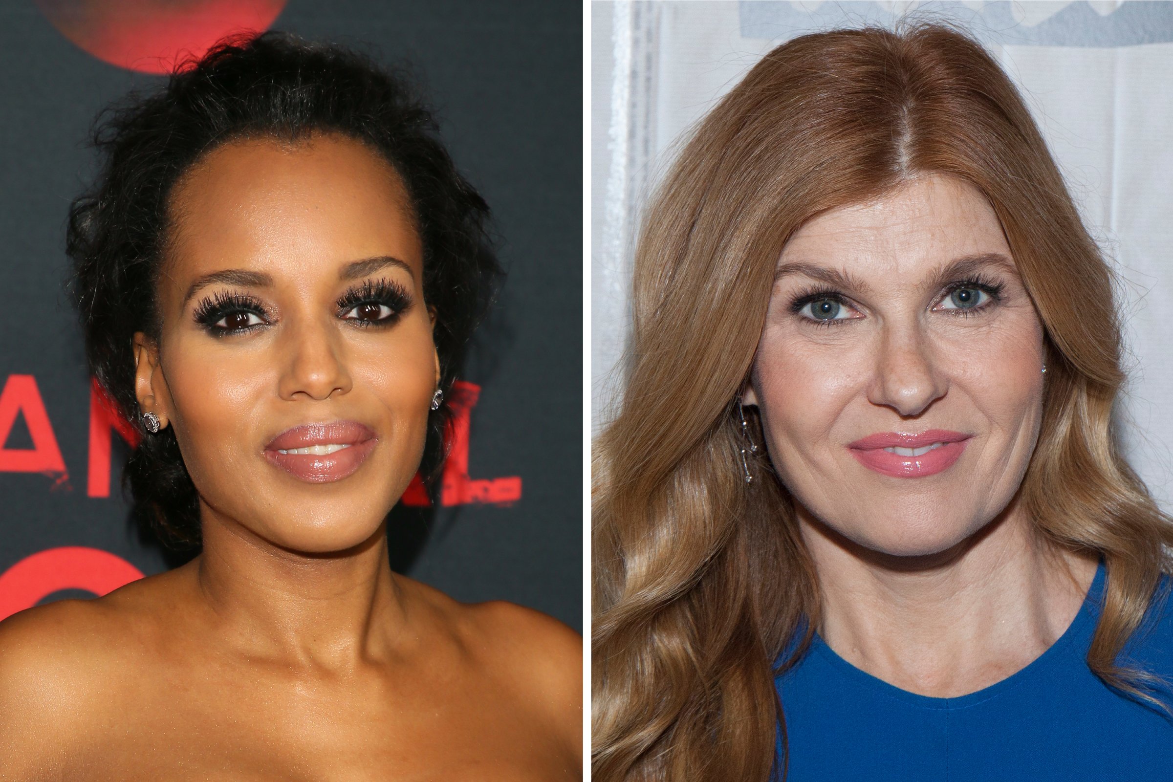 From left, Kerry Washington at the 100th episode of ABC's "Scandal" celebration in Hollywood, April 7, 2017; Connie Britton in New York City, Feb. 28, 2017.