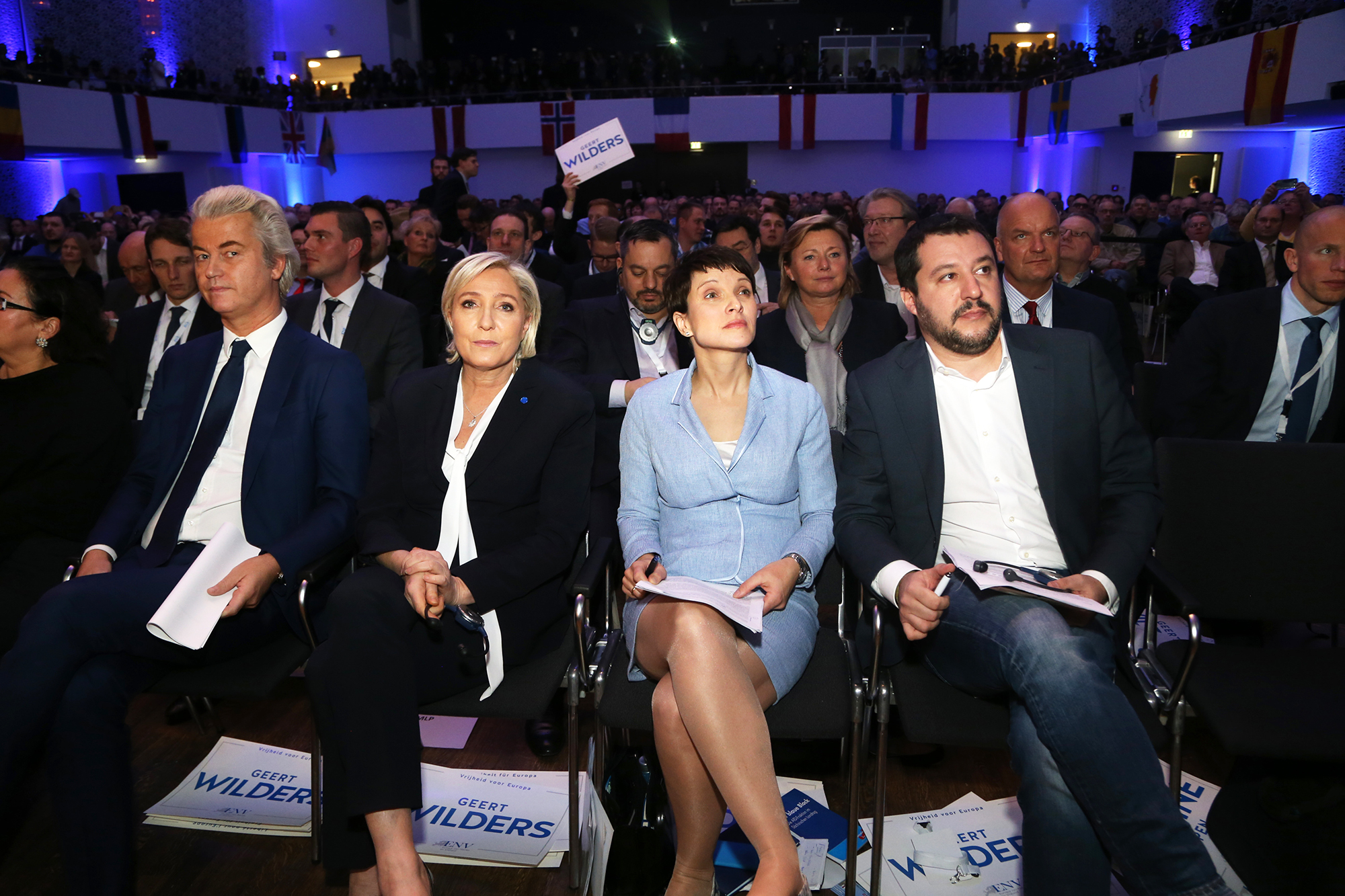 From left: Geert Wilders, Marine Le Pen, Frauke Petry, and Matteo Salvini in Koblenz, Germany, on Jan. 21, 2017. (Alain Robert—Sipa USA/AP)