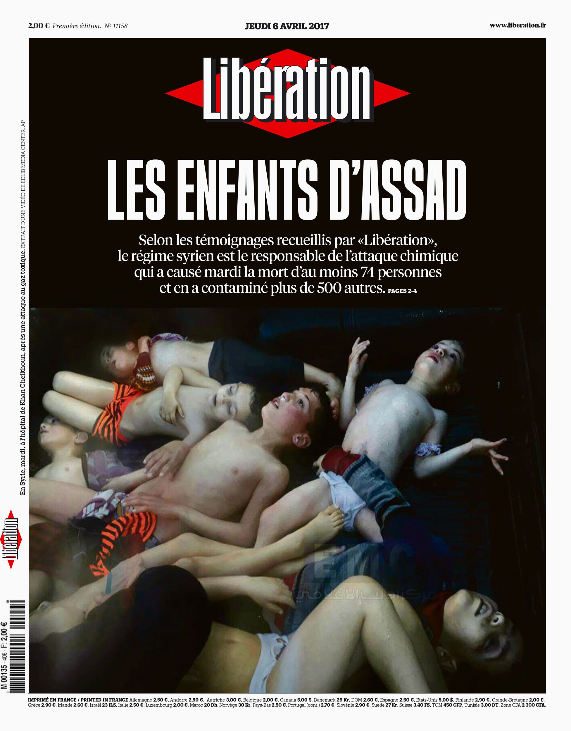 The March 6 front page of Libération, a French newspaper. Its top headline reads: 'Assad's Children.' (Libération)