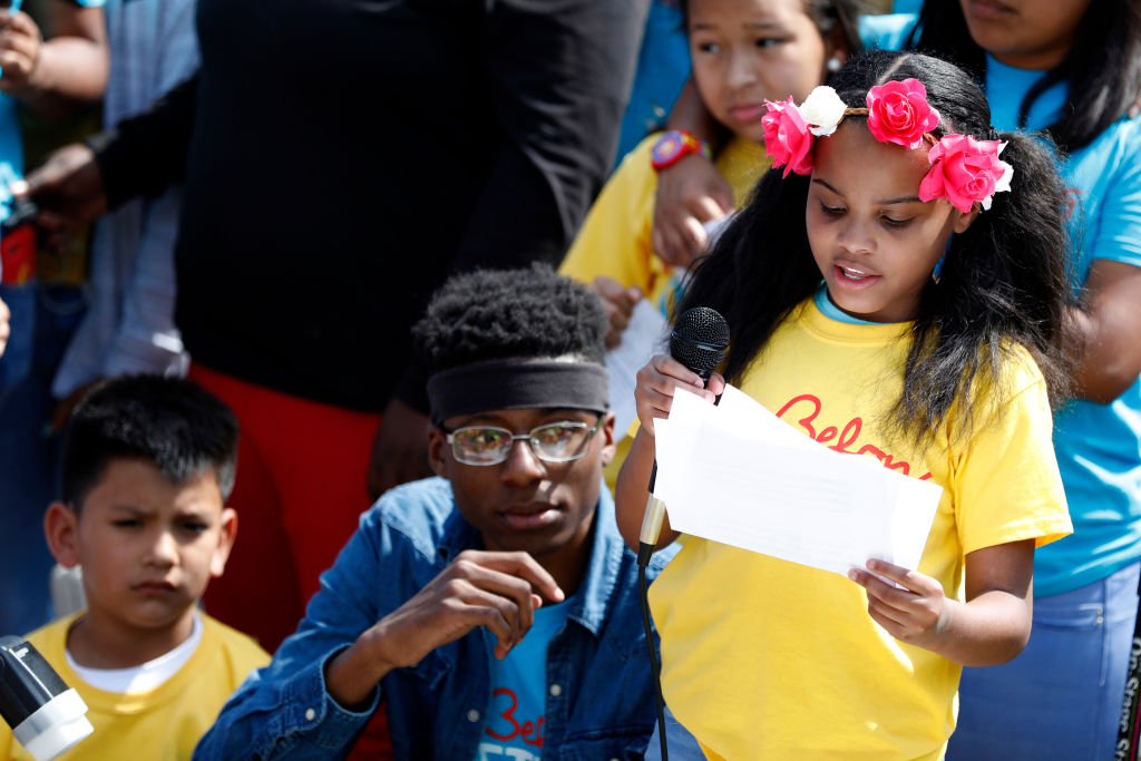 Amariyanna Copeny, also known as Little Miss Flint, speaks during the "Stand Up to Trump" rally outside the White House April 13, 2017 in Washington, DC. (Aaron P. Bernstein—Getty Images)