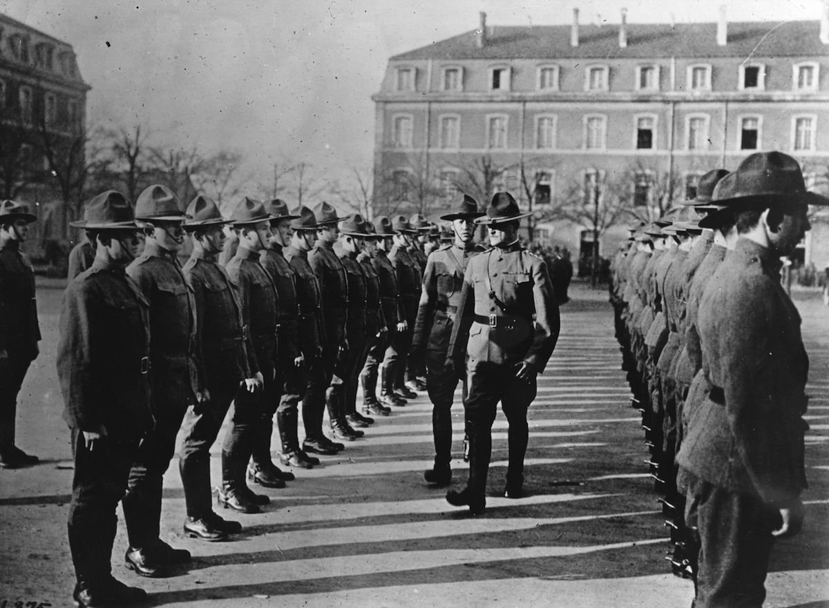 American General Pershing (1860 - 1948) on a tour of inspection circa 1917 (Hulton Archive / Getty Images)