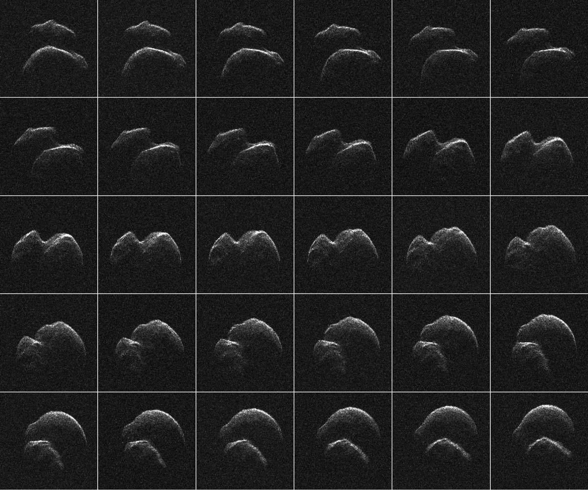 This composite of 30 images of asteroid 2014 JO25 was generated with radar data collected using NASA's Goldstone Solar System Radar in California's Mojave Desert. (NASA/JPL-Caltech/GSSR)