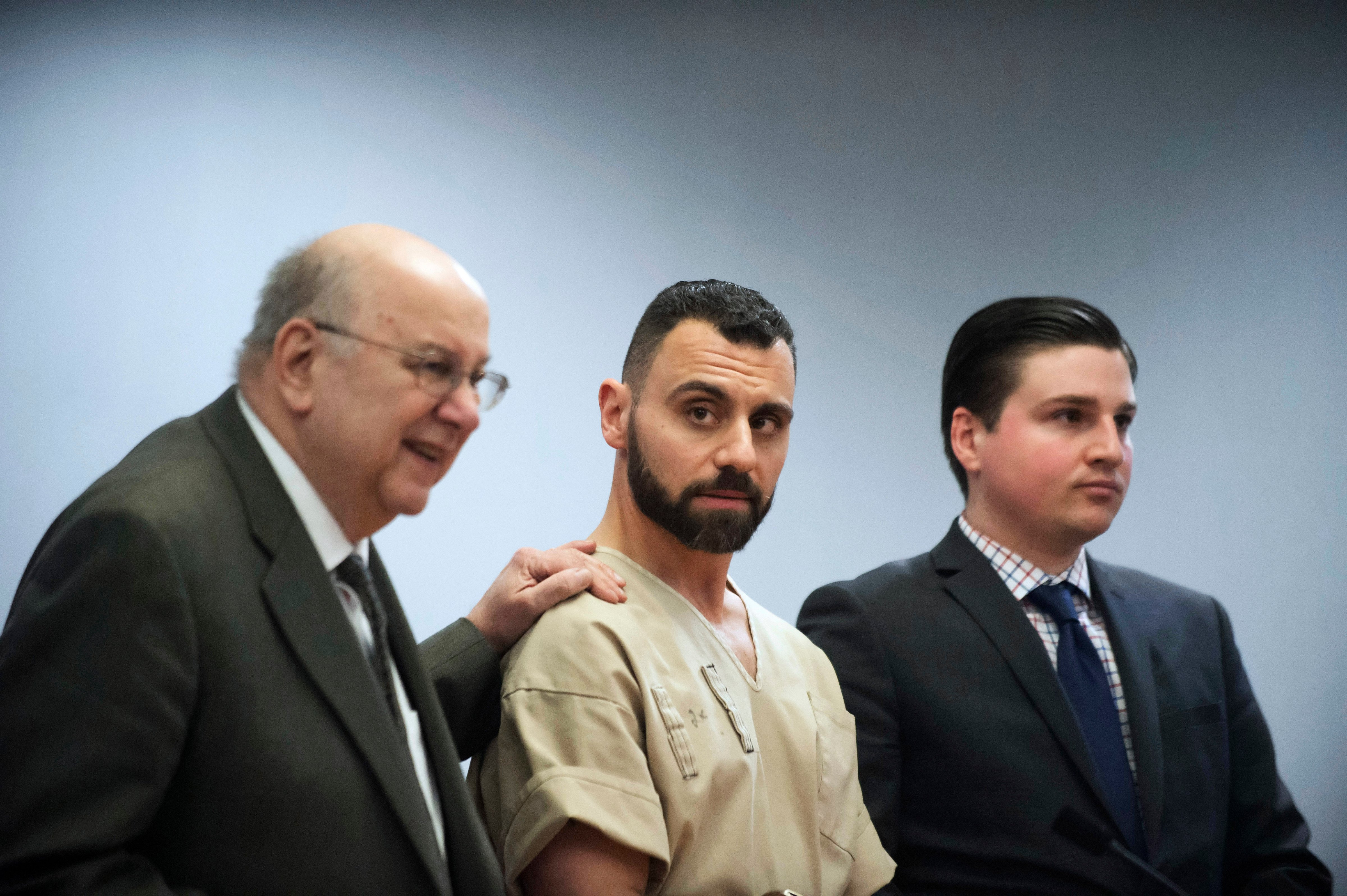 Richard Dabate, center while being arraigned, in Rockville Superior Court in Vernon, Conn on Monday, April 17, 2017.