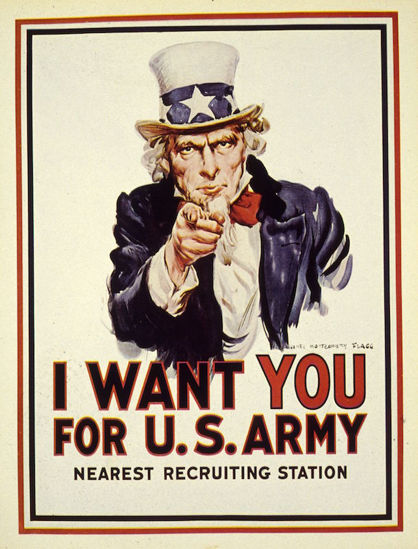'Uncle Sam' points an accusing finger of moral responsibility in a recruitment poster for the American forces during World War I. (MPI / Getty Images)