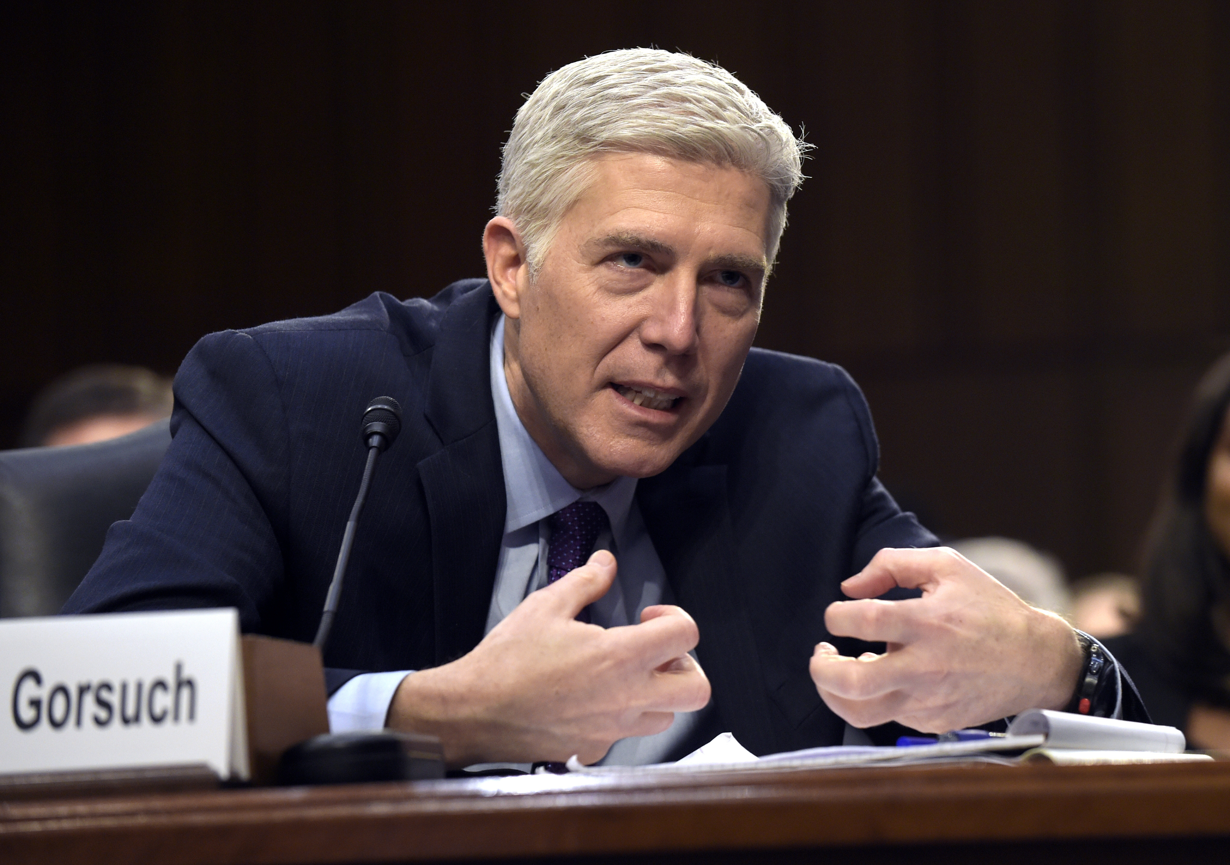 In this Mar. 21, 2017, file photo, Neil Gorsuch testifies on Capitol Hill in Washington. (Susan Walsh—AP)