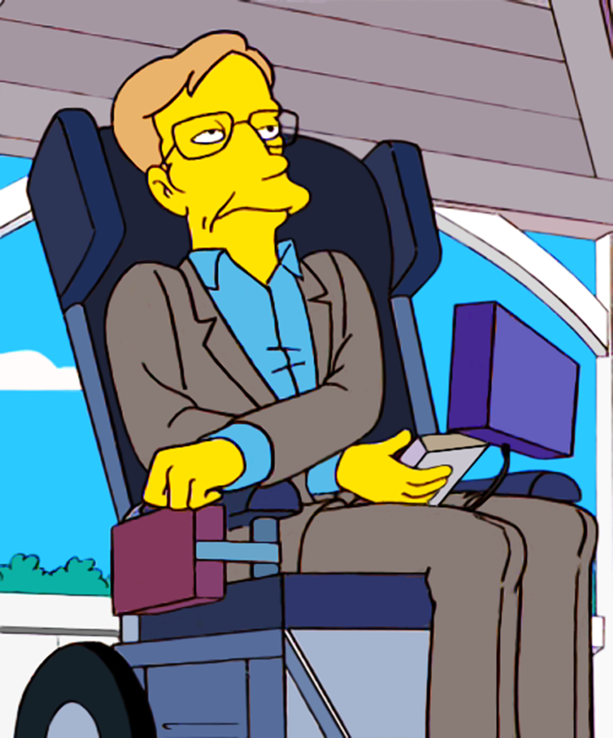 Stephen Hawking: Dr. Stephen Hawking first paid Springfield a visit as himself in 1999 on the episode "They Saved Lisa's Brain" and is summarily unimpressed by the improvements to the town made by Lisa and her MENSA compatriots. He went onto make three more appearances as himself, “Don’t Fear the Roofer” in 2005, “Stop or My Dog Will Shoot!” in 2007, and “Elementary School Musical” in 2010.