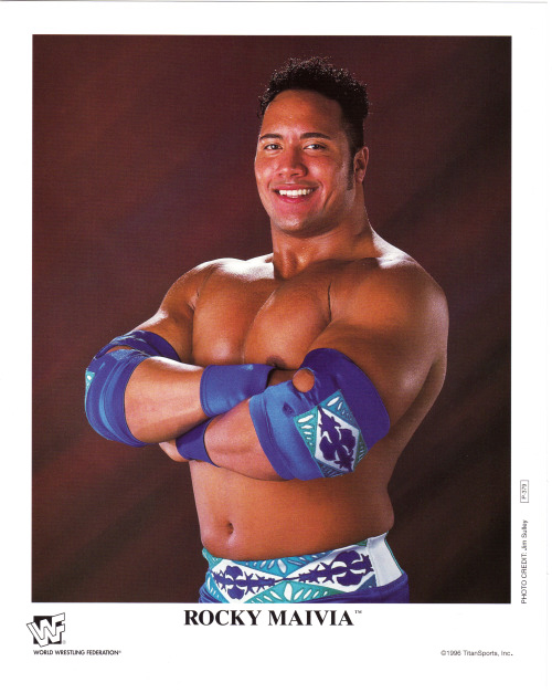An early promotional photo of Johnson, when he made his WWF debut as Rocky Maivia in 1996.