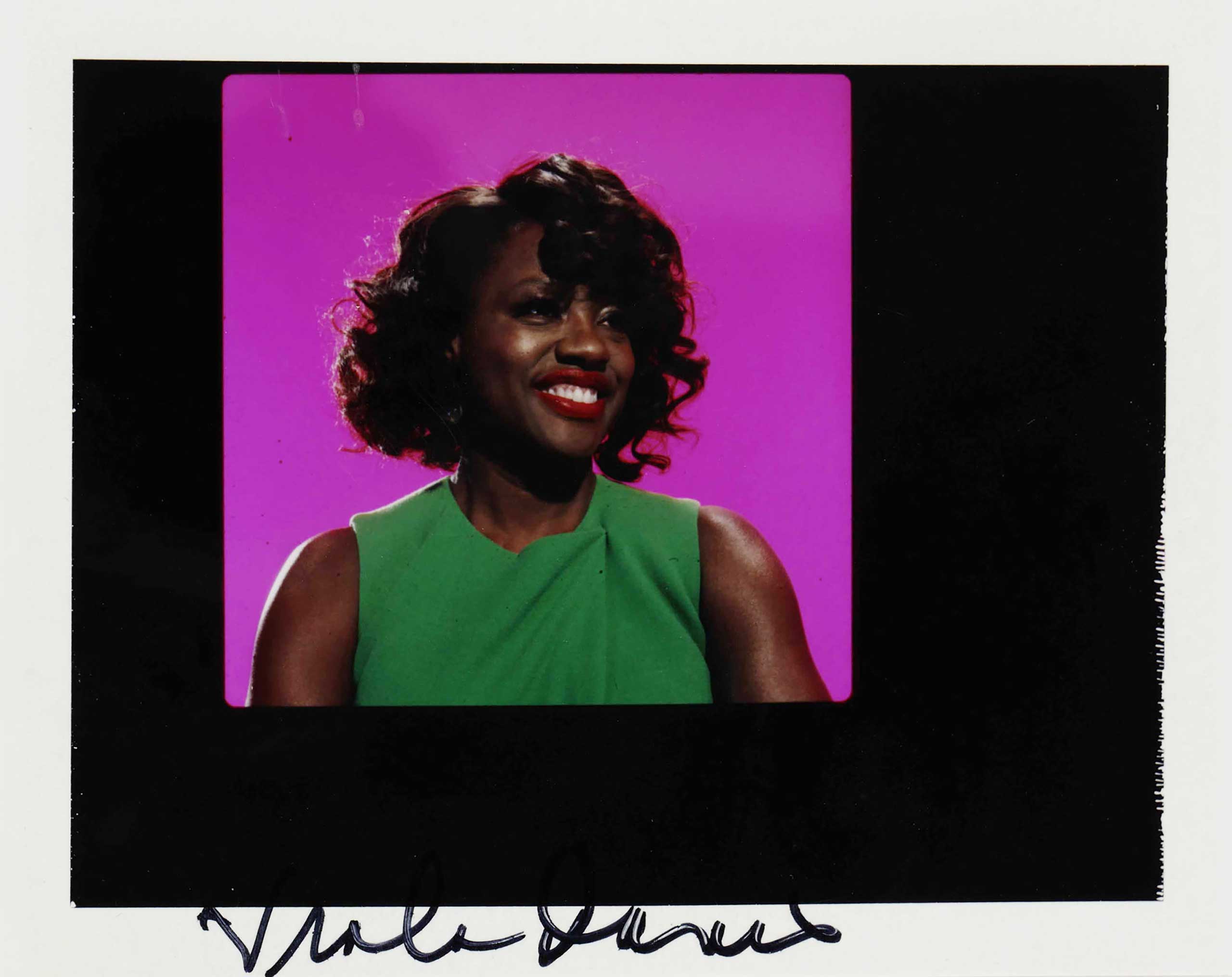 Polaroid of Viola Davis, signed by the actress. (Miles Aldridge)