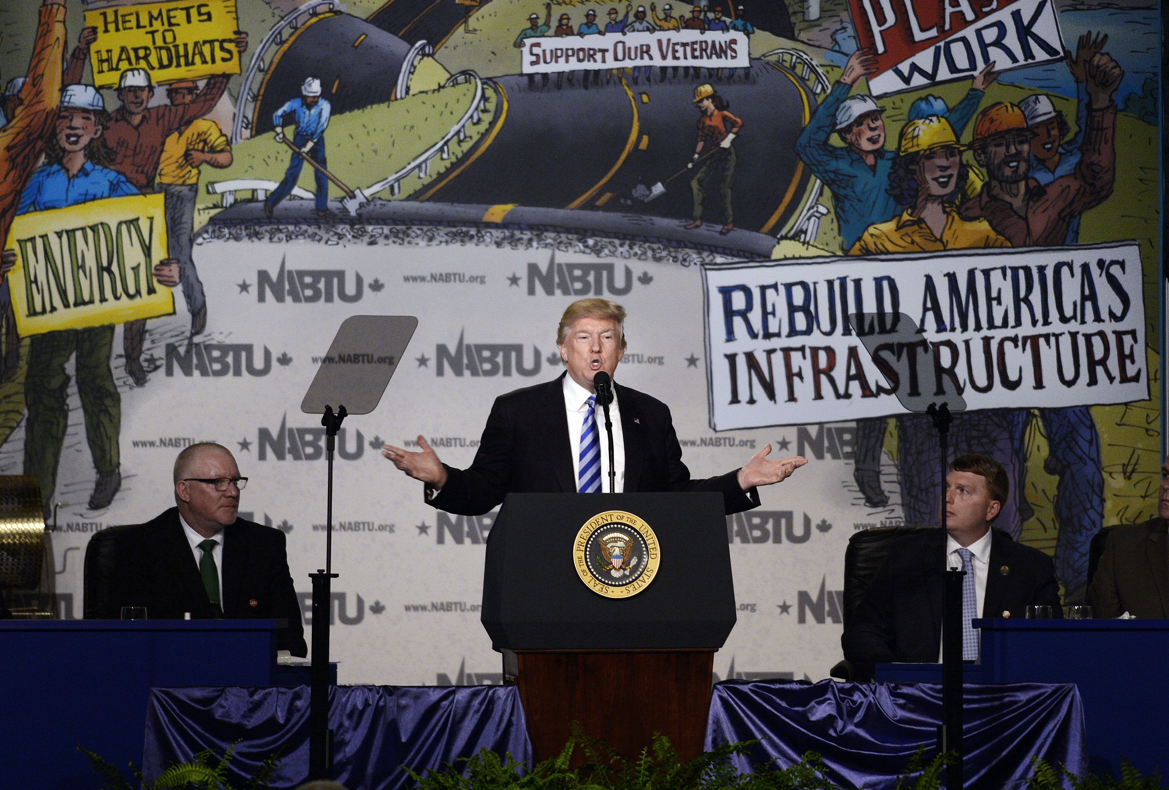 President Donald Trump makes remarks at the 2017 North America's Building Trades Unions National Legislative Conference at the Washington Hilton on April 4, 2017 in Washington. (Olivier Douliery—Getty Images)
