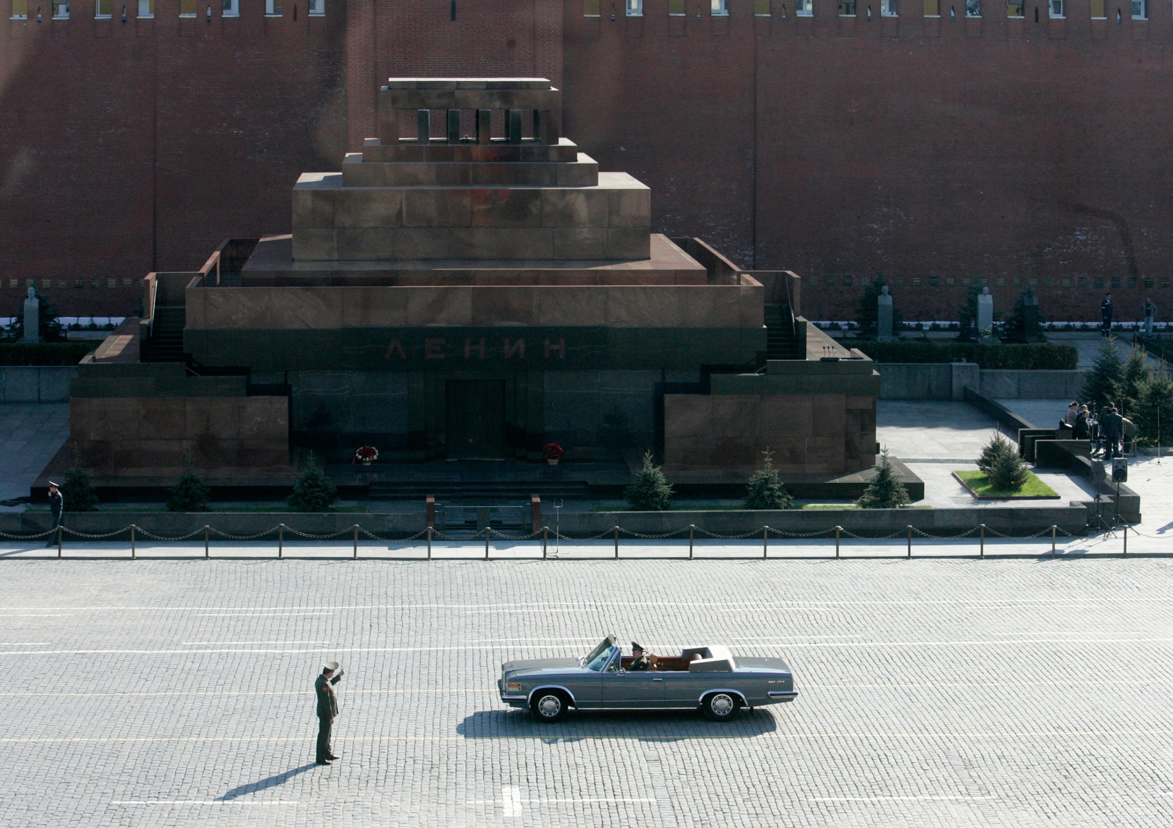 A Russian serviceman takes a picture of Lenin's Mausoleum in central Moscow in 2008.
