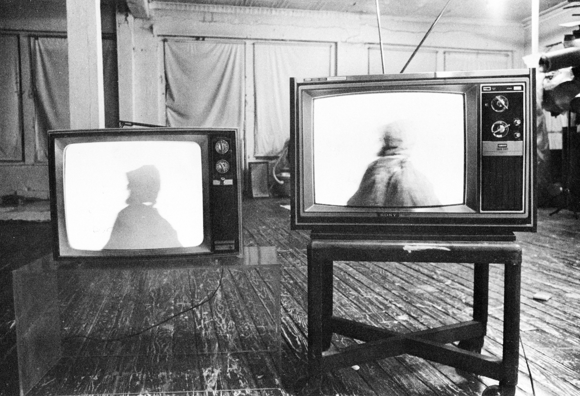 Installation view of <i>Free, White and 21</i>, in <i>Dialectics of Isolation: An Exhibition of Third World Women Artists of the United States</i>, in 1980. (Howardena Pindell)