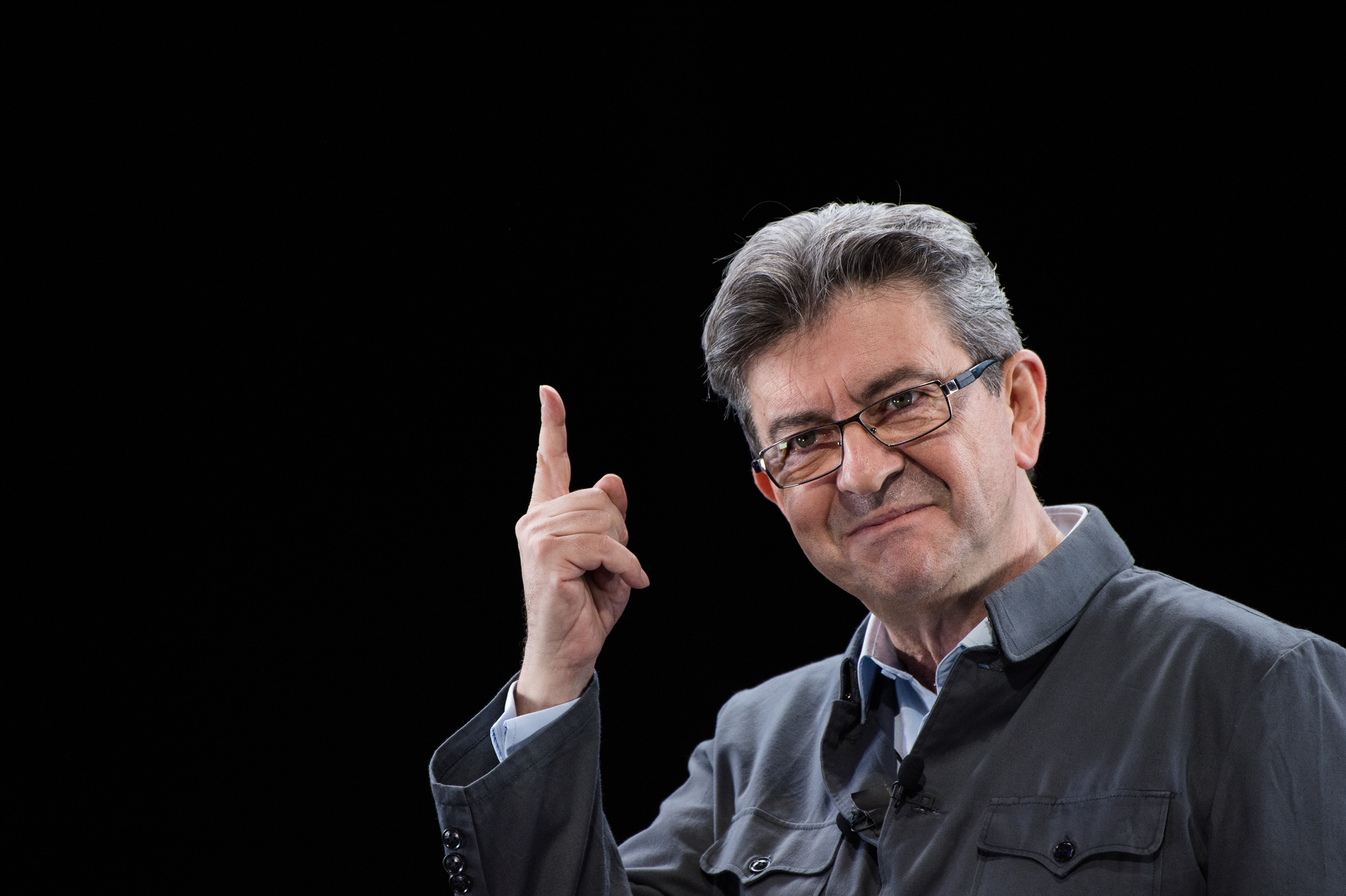 Founder of the left wing movement 'La France Insoumise' and candidate for the 2017 French Presidential Election Jean Luc Melenchon delivers a speech during his meeting on February 5, 2017 in Lyon, France. (Clement Mahoudeau—IP3/Getty Images)