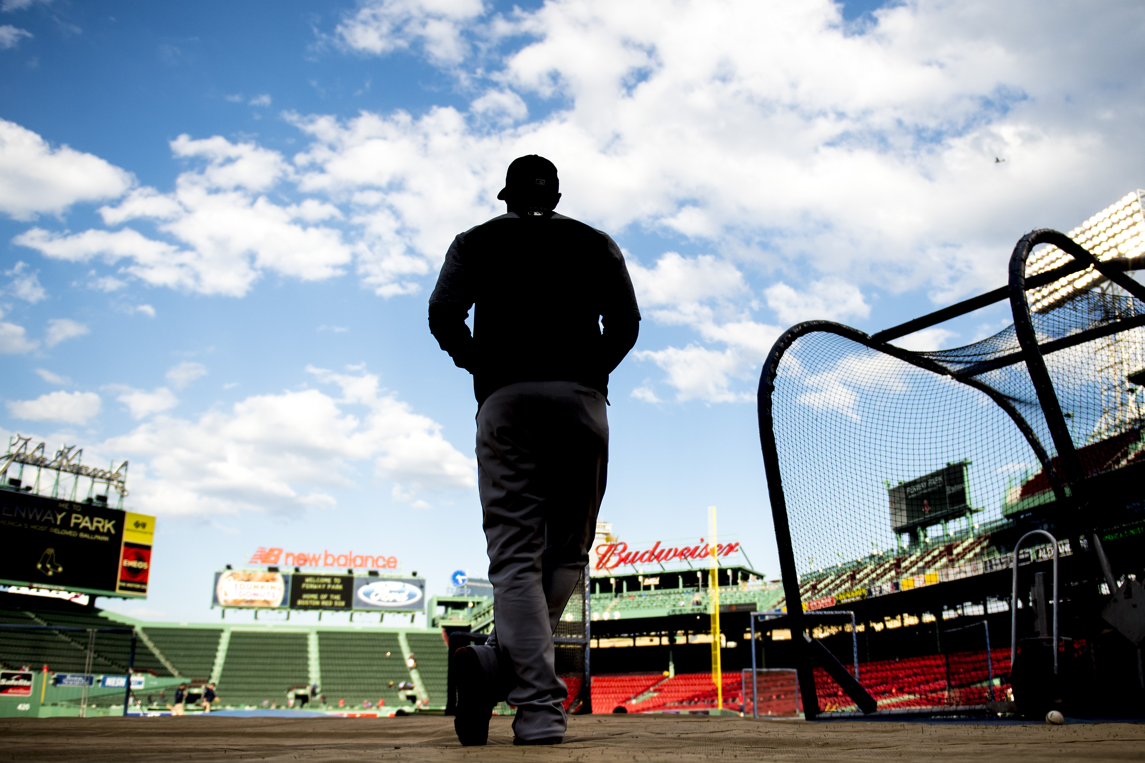 Adam Jones of the Baltimore Orioles looks on before a game against the Boston Red Sox on May 2, 2017 at Fenway Park in Boston. (Billie Weiss/Boston Red Sox—Getty Images)