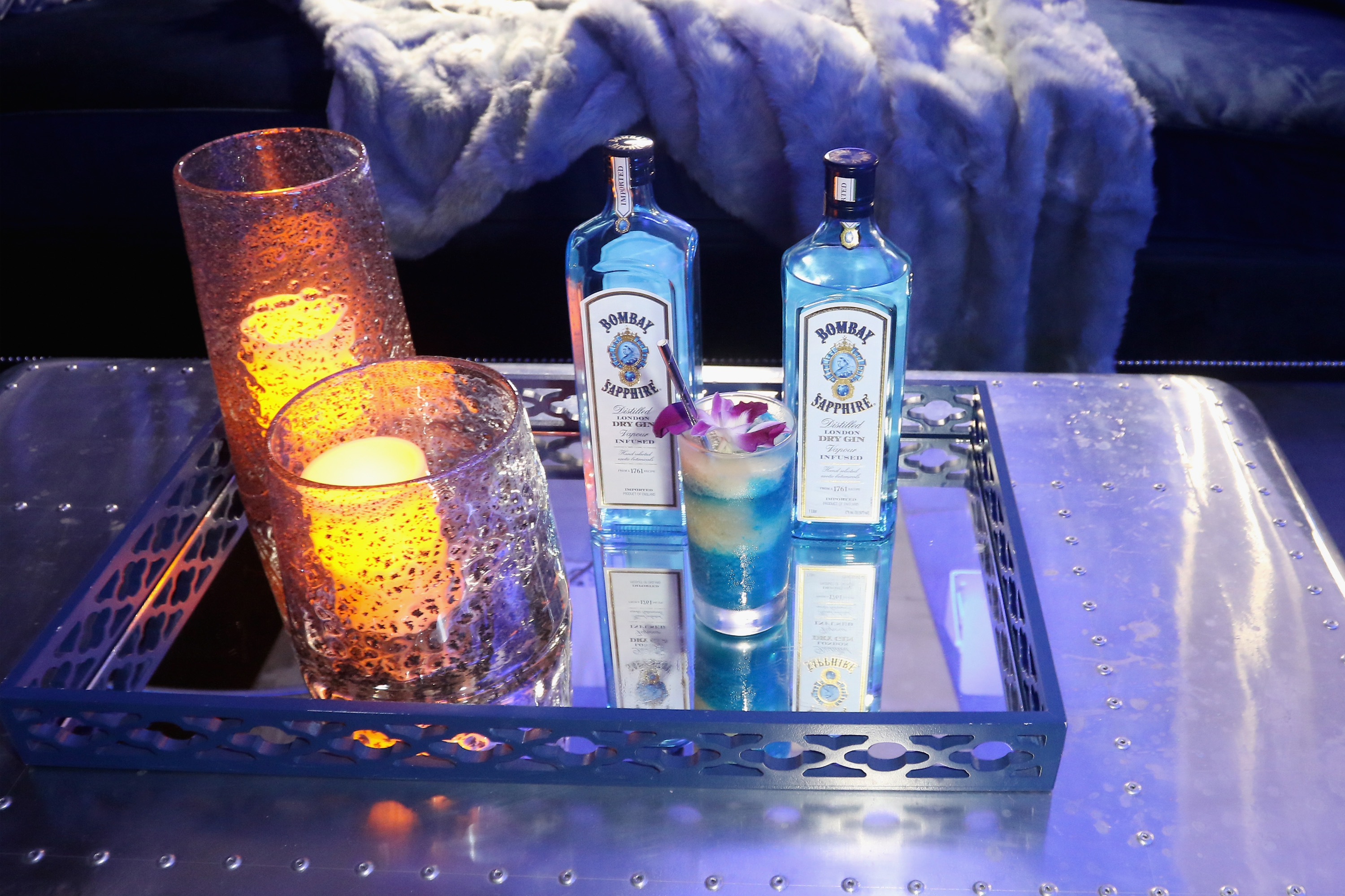 MIAMI, FL - DECEMBER 01:  Bombay Sapphire beverages on display during the 7th Annual Bombay Sapphire Artisan Series Finale hosted by Russell and Danny Simmons at 11 11 Road on December 1, 2016 (John Parra&mdash;Getty Images for Bombay Sapphire)
