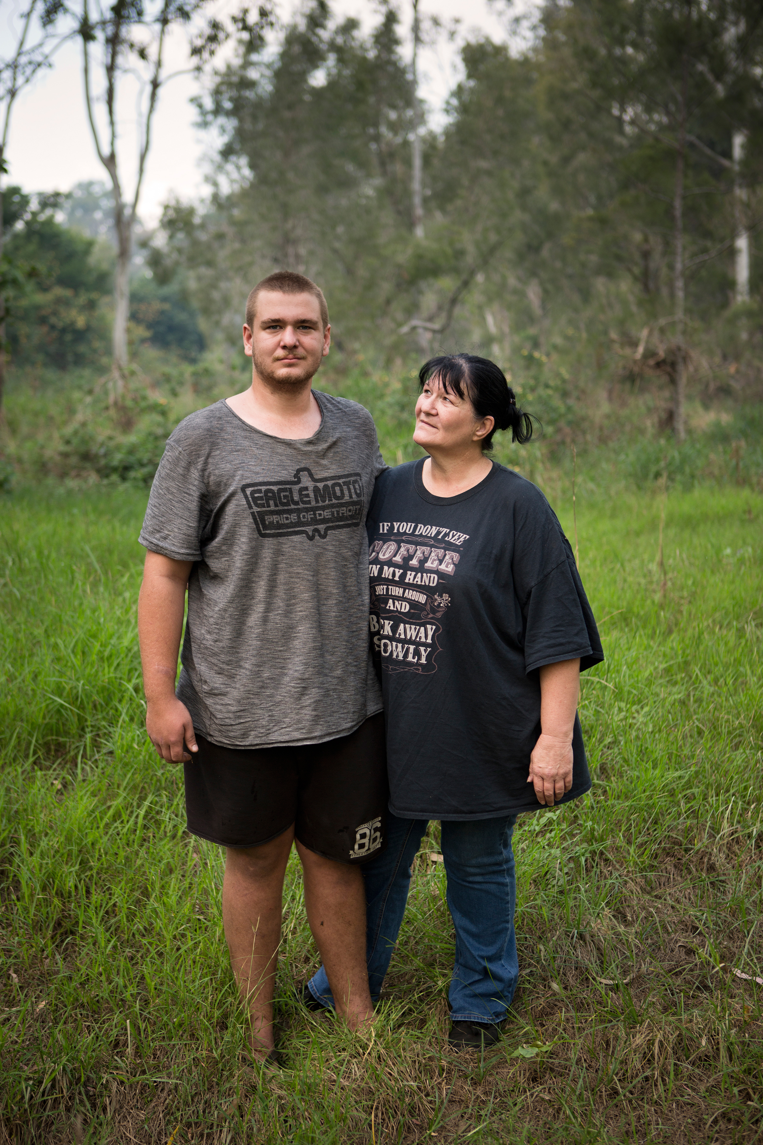 Daphne and her son Wylie near their home in Rockhampton in April 2017. Wylie is currently clean after previously battling an addiction to ice. (David Maurice Smith—Oculi for TIME)