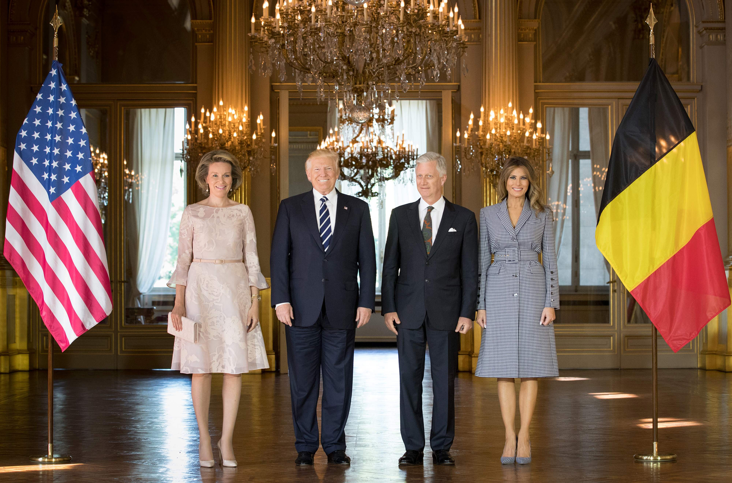 Queen Mathilde and King Philippe of Belgium pose prior to a reception at the Royal Palace in Belgium on May 24, 2017.