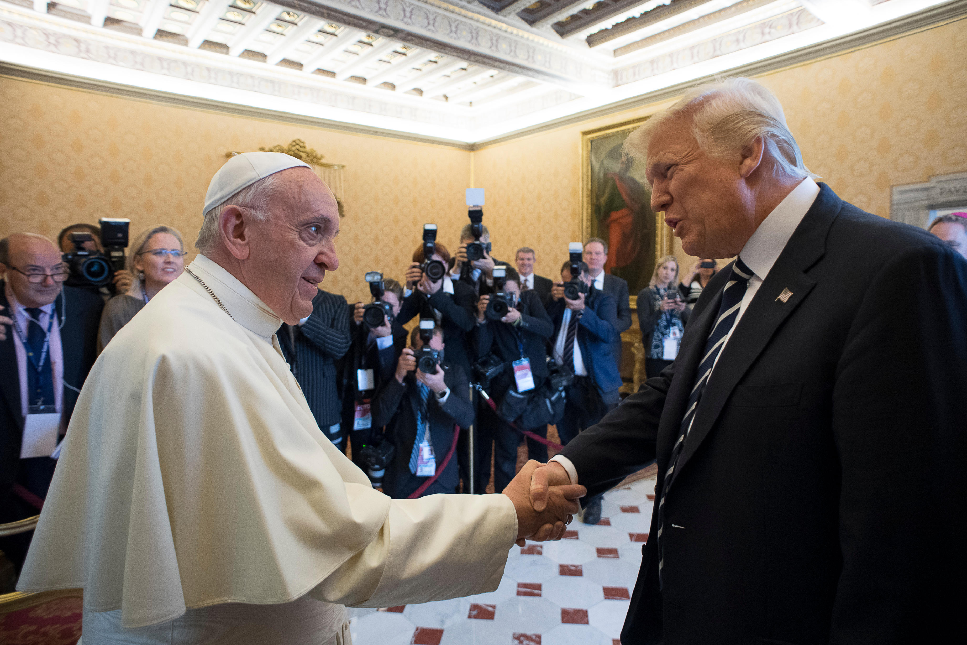 Pope Francis meets with President Trump on the occasion of their private audience, at the Vatican, Wednesday, May 24, 2017.