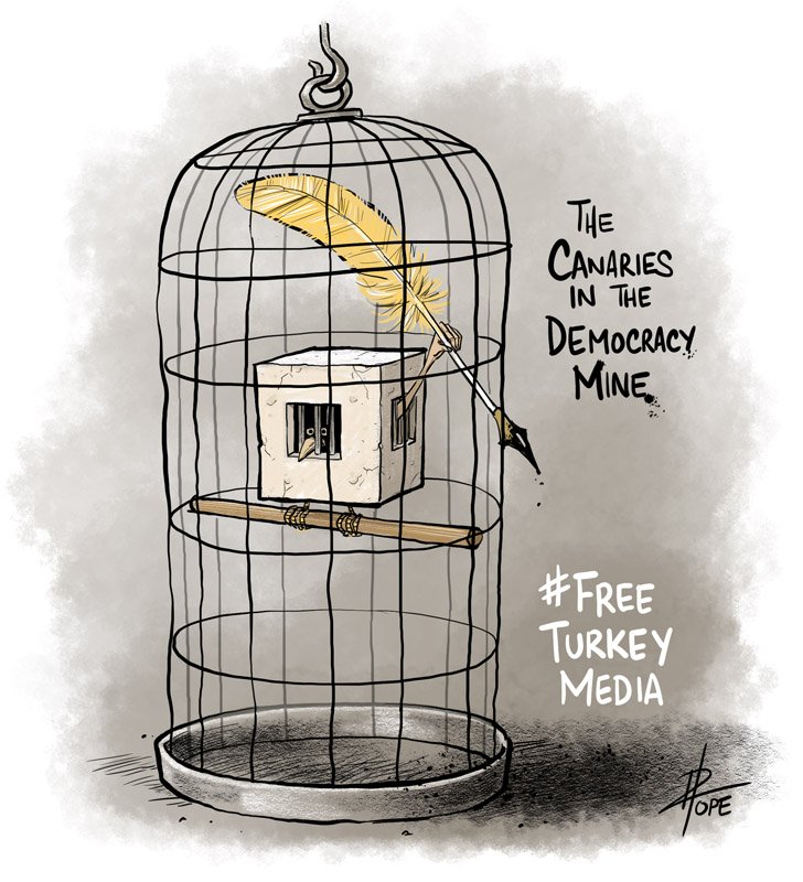 A cartoon for Amnesty International's FreeTurkeyMedia campaign by Dave Pope (A cartoon for Amnesty International's FreeTurkeyMedia campaign by cartoonist Dave Pope)