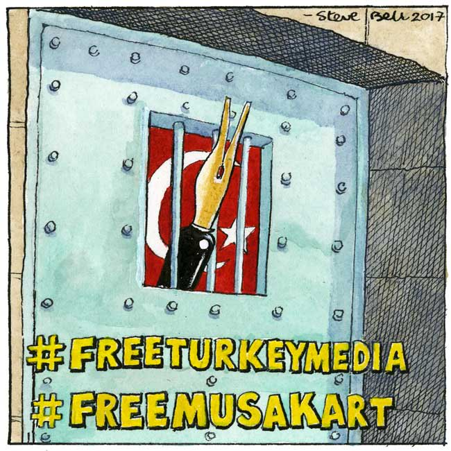 A cartoon for Amnesty International's FreeTurkeyMedia campaign by cartoonist Steve Bell (A cartoon for Amnesty International's FreeTurkeyMedia campaign by cartoonist Steve Bell)