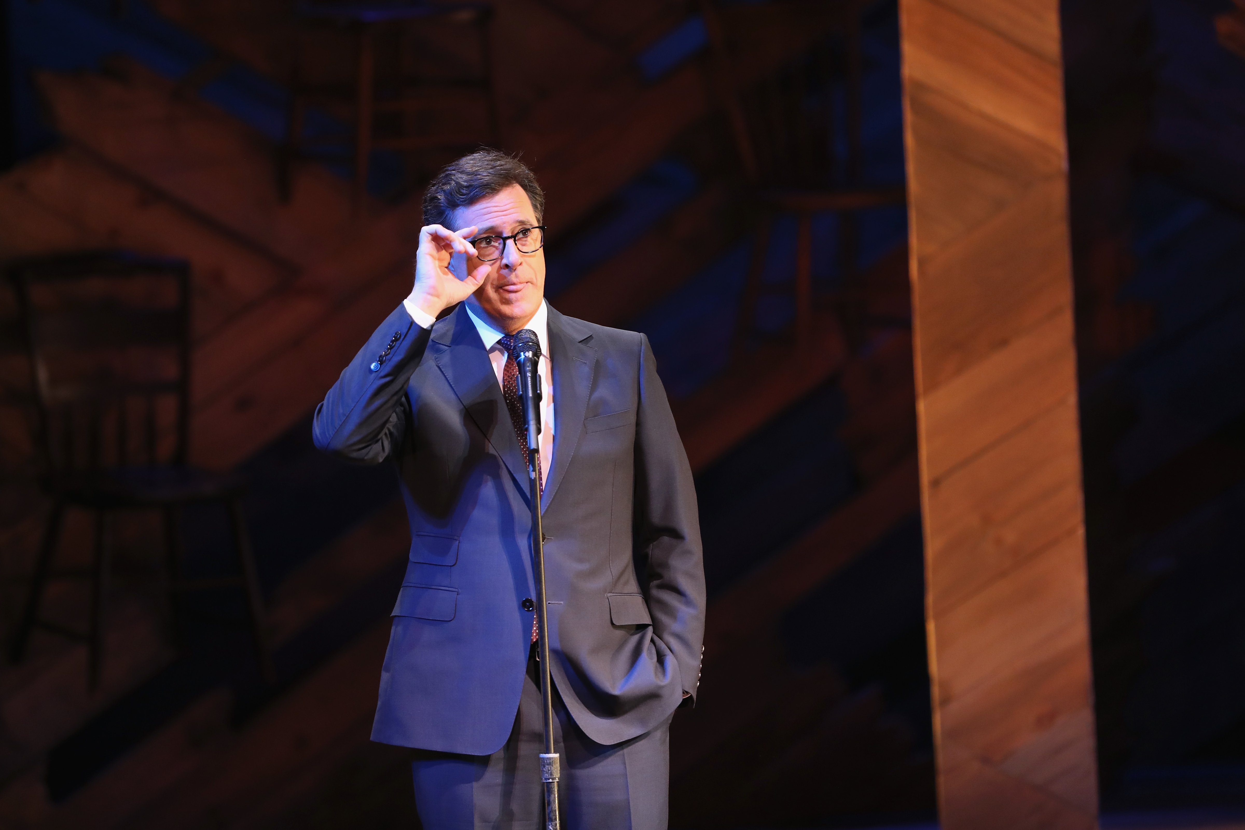 Late Show host Stephen Colbert speaks while serving as emcee at Broadway's Jacobs Theater on September 19, 2016 in New York City. (John Moore—Getty Images)