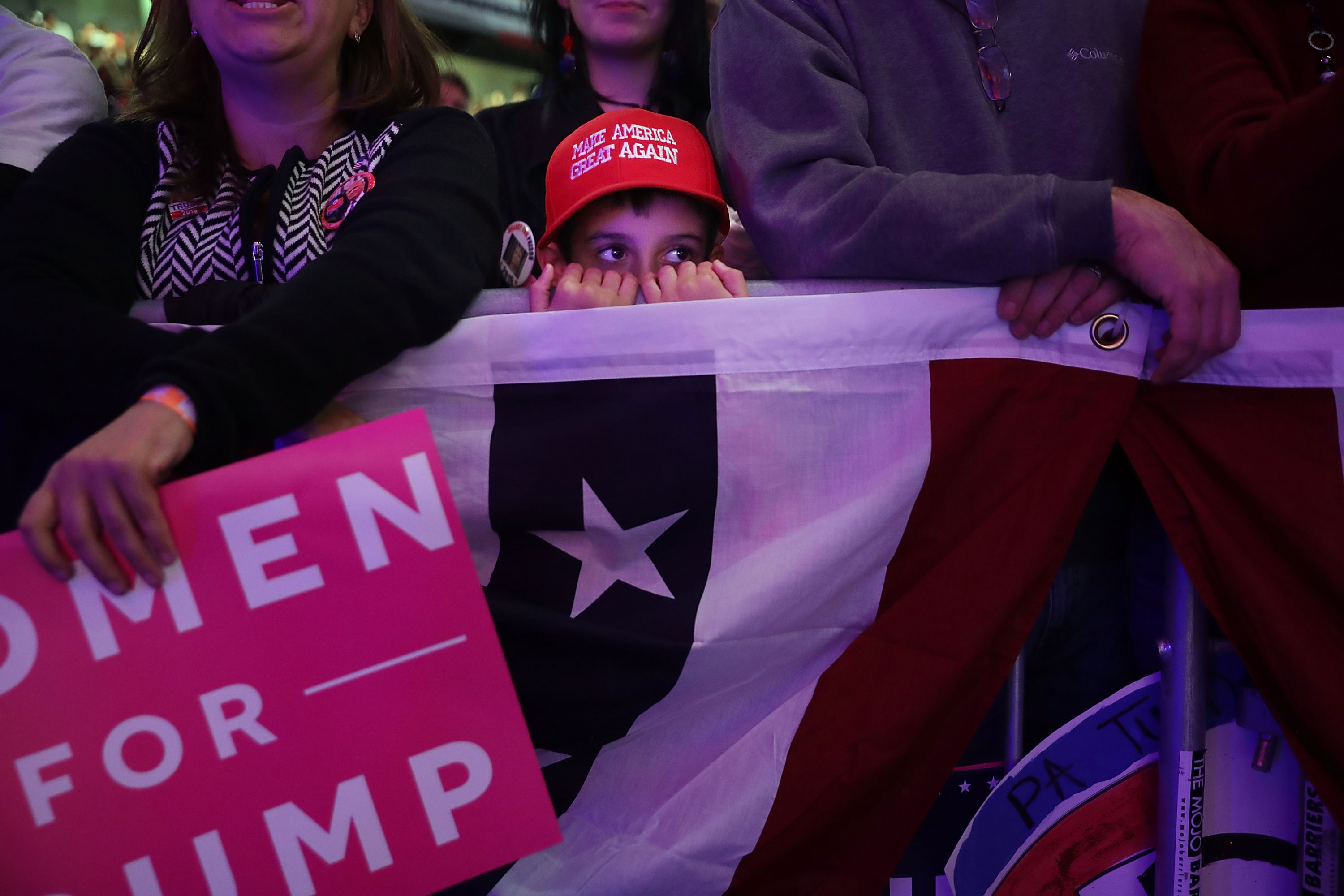 A boy listens to Republican presidential candidate Donald Trump during a campaign rally in the Lakawanna College Student Union November 7, 2016 in Scranton, Pennsylvania.   (Chip Somodevilla--Getty Images) (Chip Somodevilla&mdash;Getty Images)
