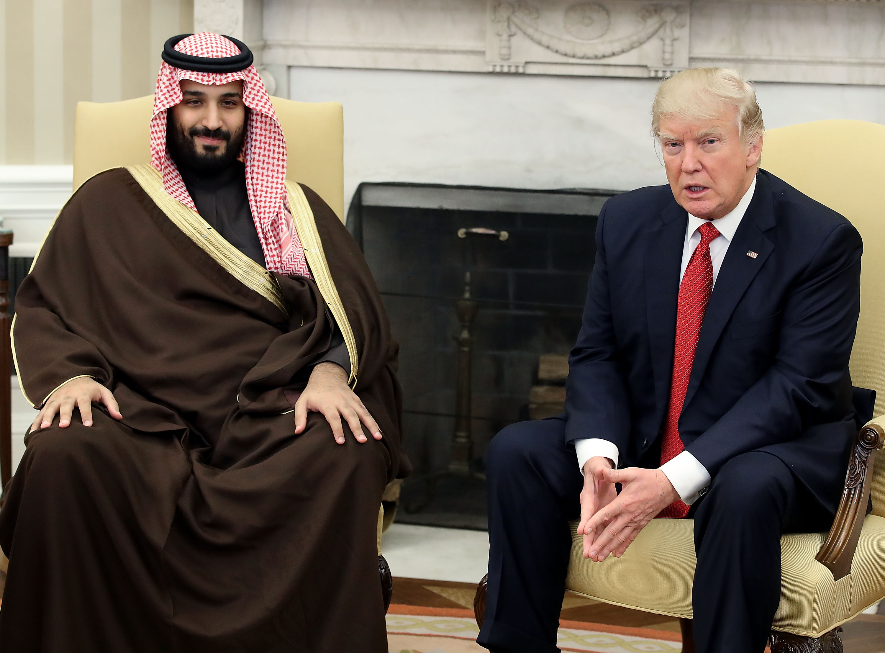 U.S. President Donald Trump (R) meets with Mohammed bin Salman, Deputy Crown Prince and Minister of Defense of the Kingdom of Saudi Arabia, in the Oval Office at the White House, March 14, 2017 in Washington, DC. (Mark Wilson—Getty Images)