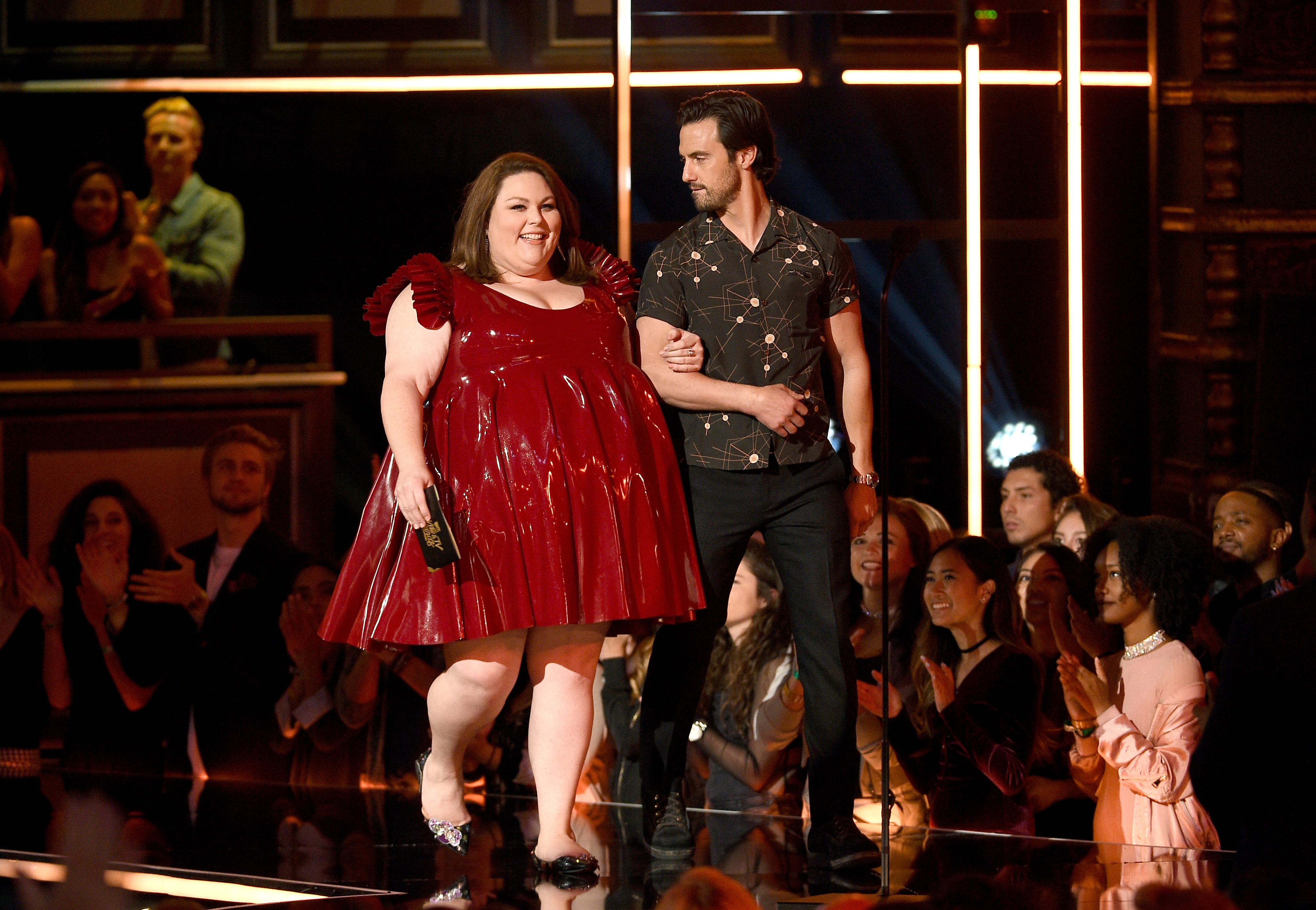 Actors Chrissy Metz and Milo Ventimiglia onstage during the 2017 MTV Movie And TV Awards at The Shrine Auditorium on May 7, 2017 in Los Angeles, California. (Jeff Kravitz&mdash;FilmMagic)