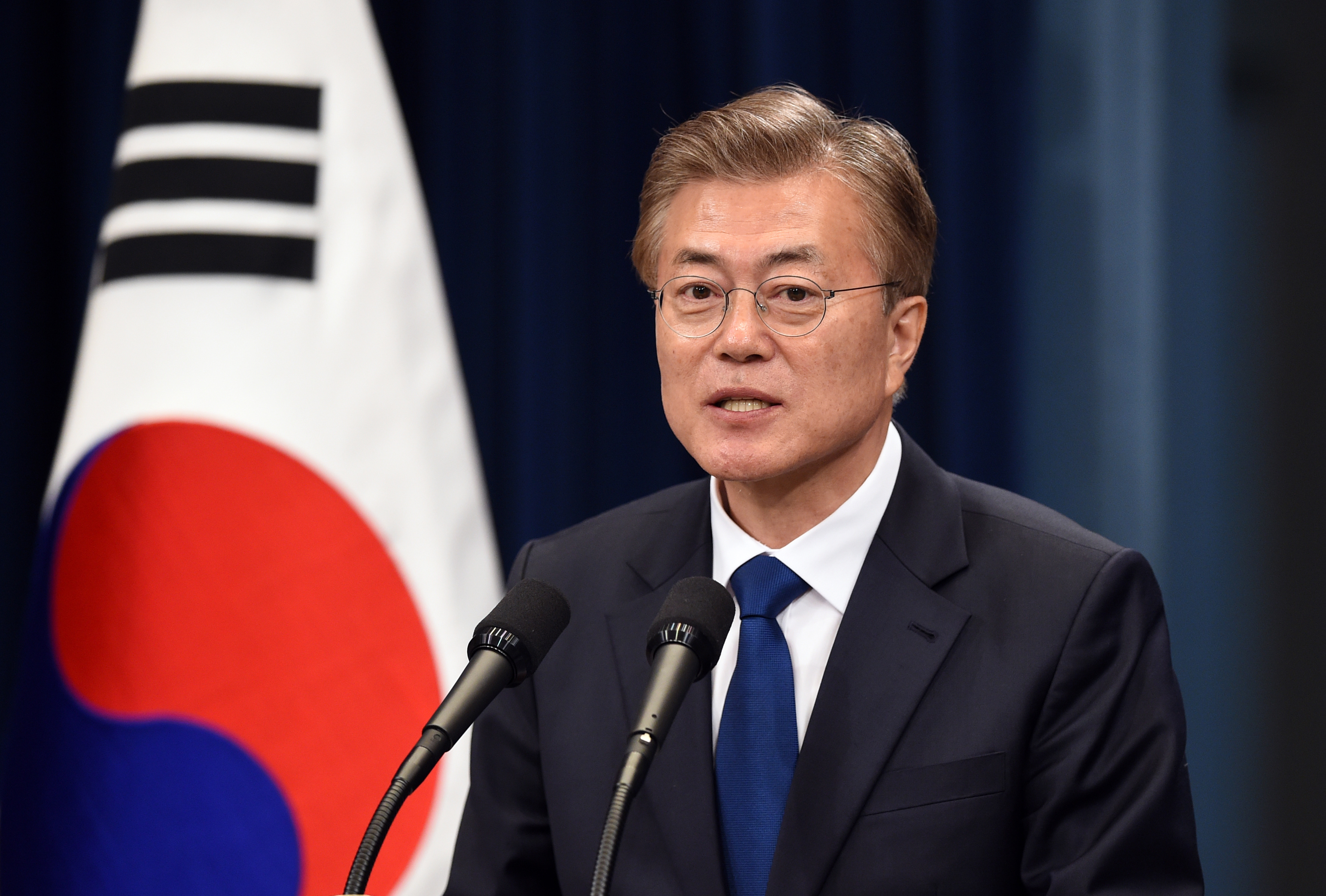 South Korea's new President Moon Jae-In during a press conference at the presidential Blue House in Seoul on May 10, 2017. (Jung Yeon-Je—Getty Images)
