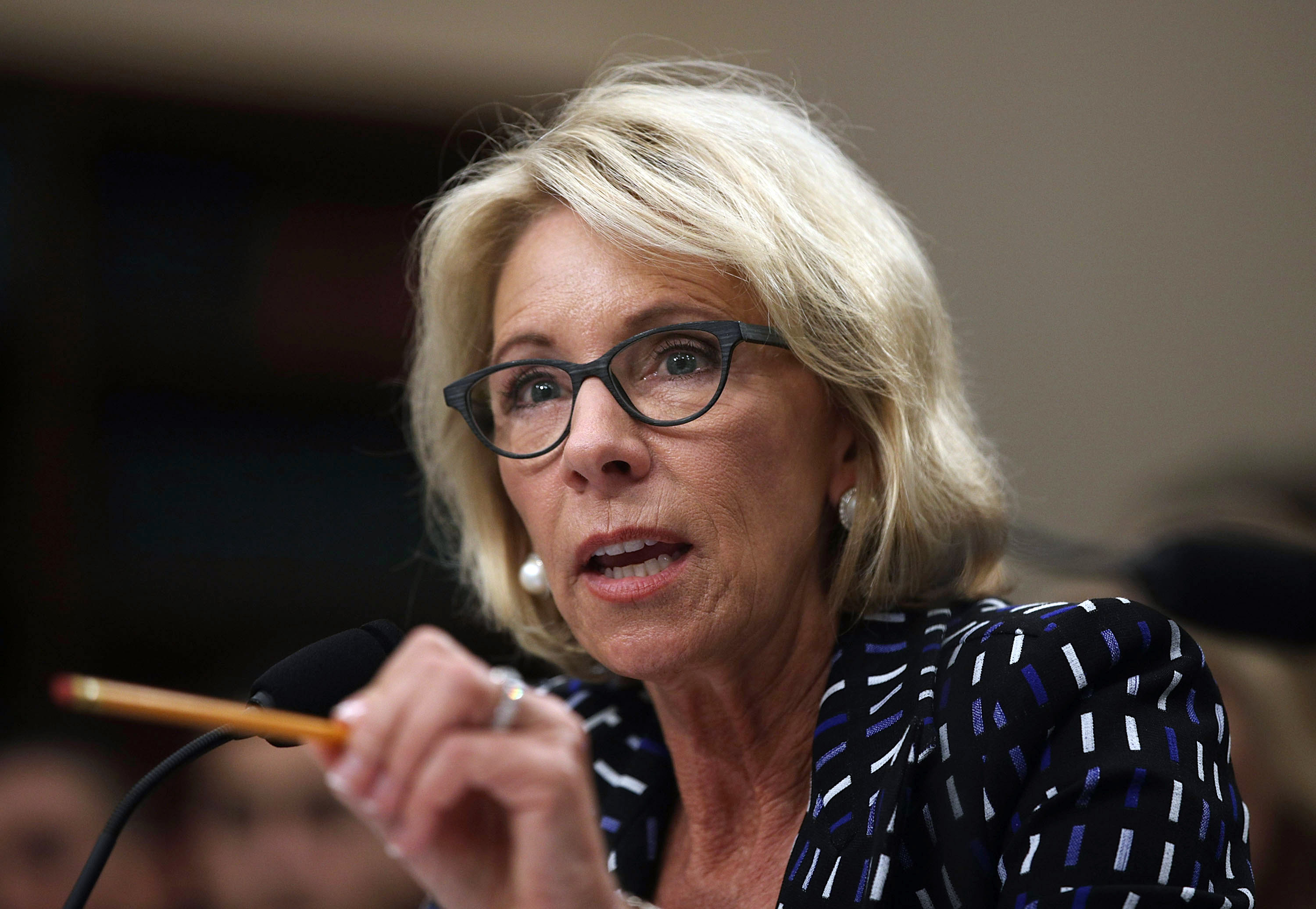 Secretary of Education Betsy DeVos testifies during a hearing before the Labor, Health and Human Services, Education and Related Agencies subcommittee of the House Appropriations Committee on May 24, 2017 on Capitol Hill. (Alex Wong/Getty Images)