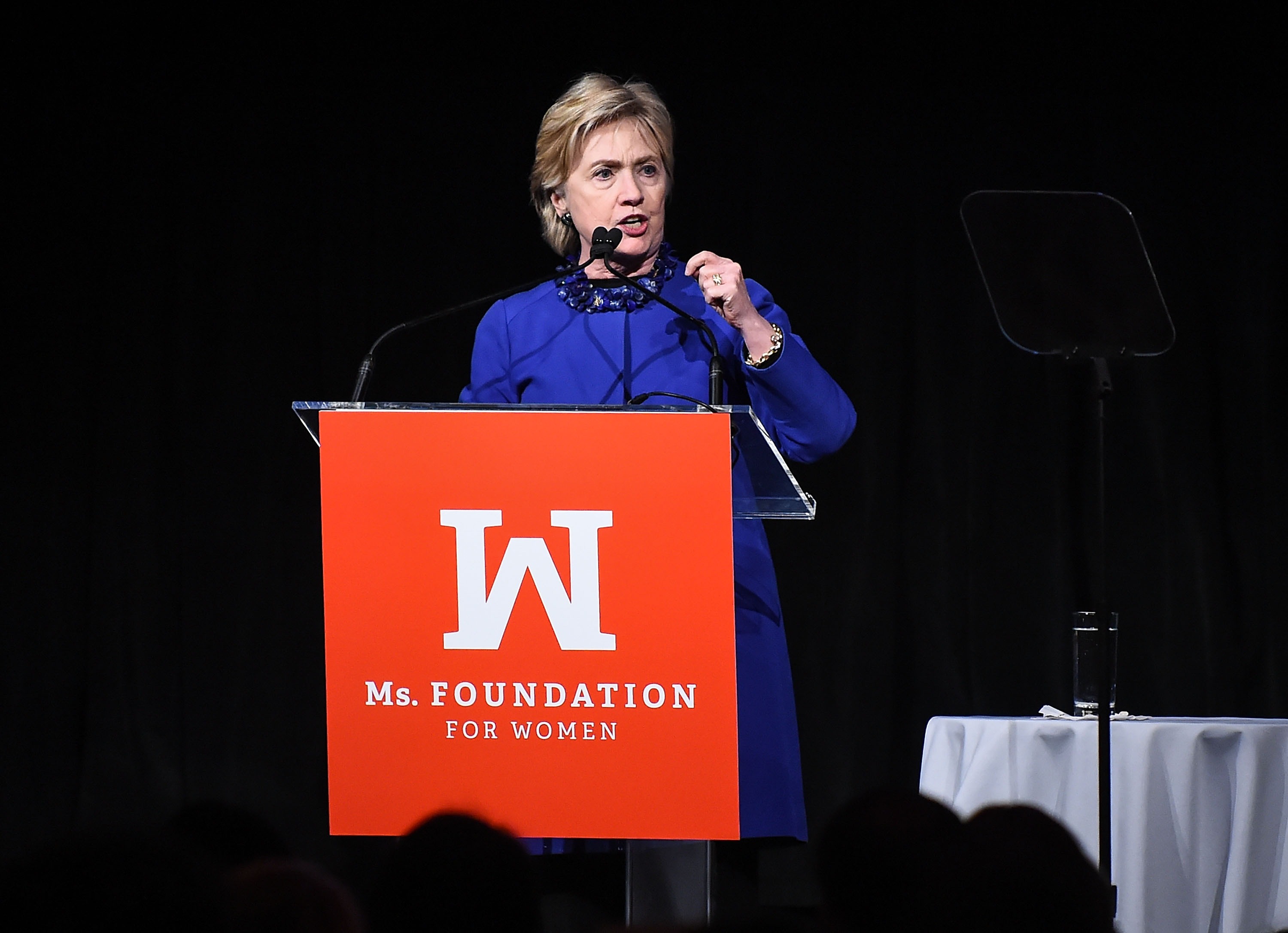 Former US Secretary of State Hillary Clinton speaks onstage at the Ms. Foundation for Women 2017 Gloria Awards Gala at Capitale on May 3, 2017 in New York City. (Daniel Zuchnik—FilmMagic/Getty Images)