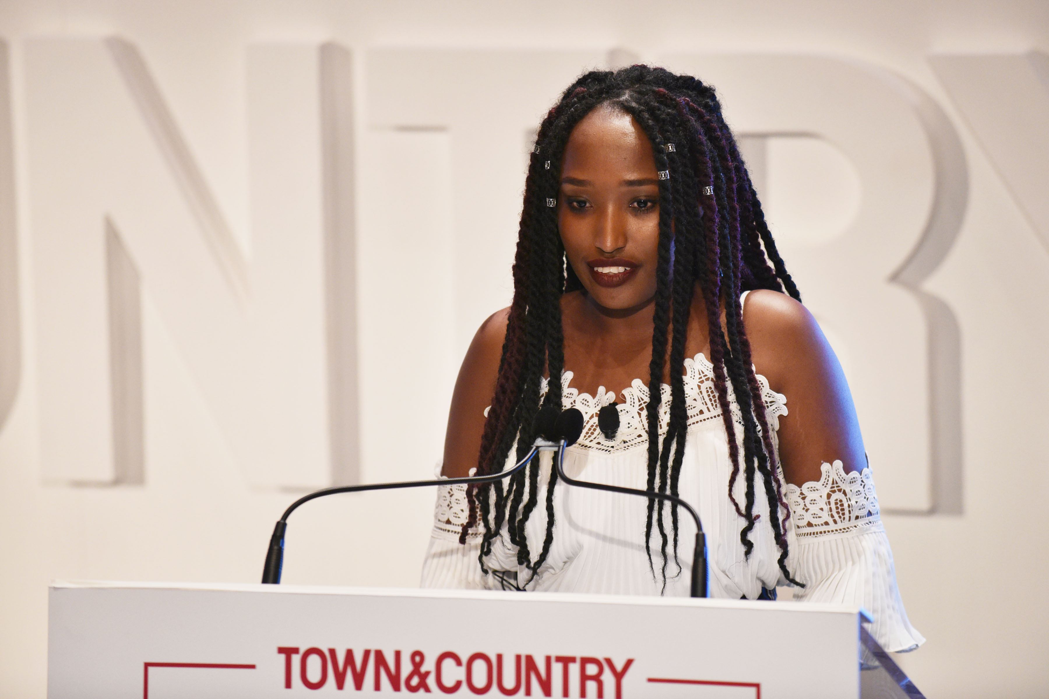 NEW YORK, NY - MAY 09:  Co-Founder of the Jimbere Fund Sandra Uwiringiyimana speaks onstage during the 4th Annual Town & Country Philanthropy Summit at Hearst Tower on May 9, 2017 in New York City.  (Photo by Bryan Bedder/Getty Images for Town & Country) (Bryan Bedder—Getty Images for Town & Country)