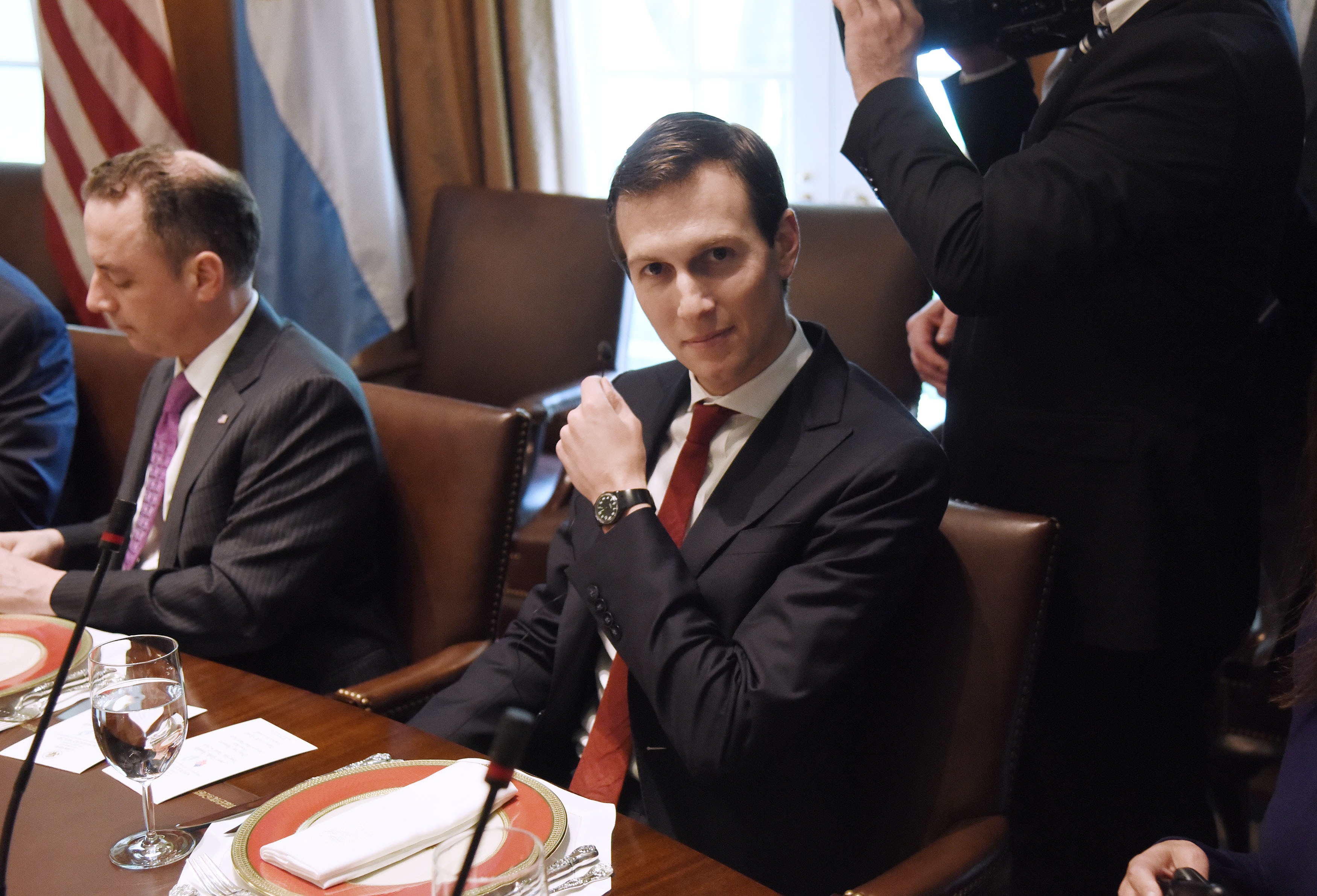 Senior adviser Jared Kushner looks on during a working luncheon with President Mauricio Macri of Argentina in the Cabinet Room of the White House on April 27, 2017 in Washington, D.C. (Olivier Douliery—Pool/Getty Images)