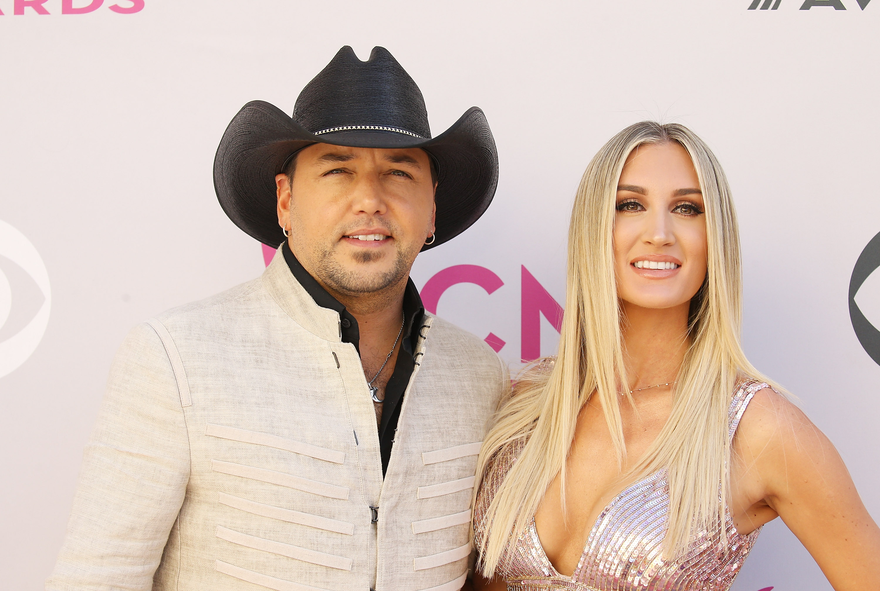 LAS VEGAS, NV - APRIL 02:  Brittany Kerr and Jason Aldean arrive at the 52nd Academy of Country Music Awards held at T-Mobile Arena on April 2, 2017 in Las Vegas, Nevada.  (Photo by Michael Tran/FilmMagic) (Michael Tran—FilmMagic)