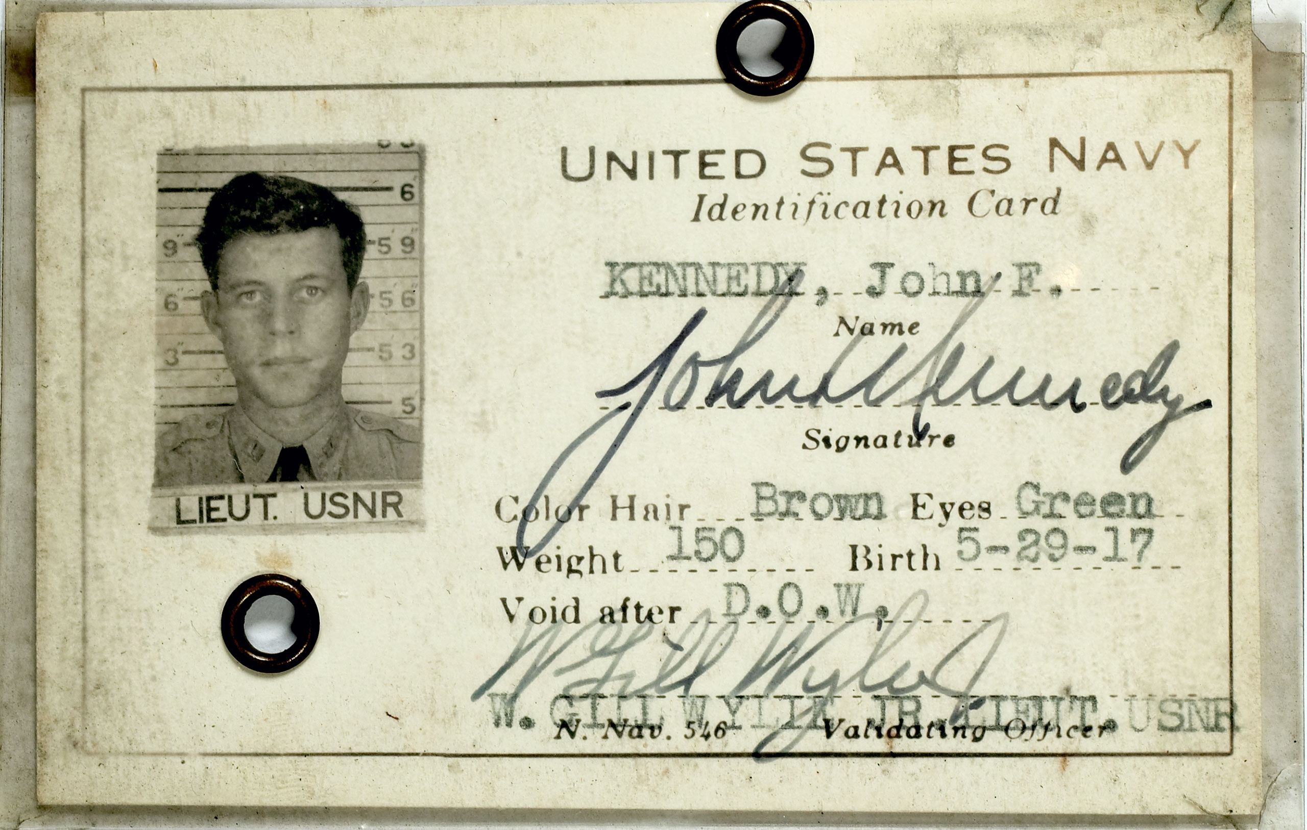 United States Navy identification card for John F. Kennedy.