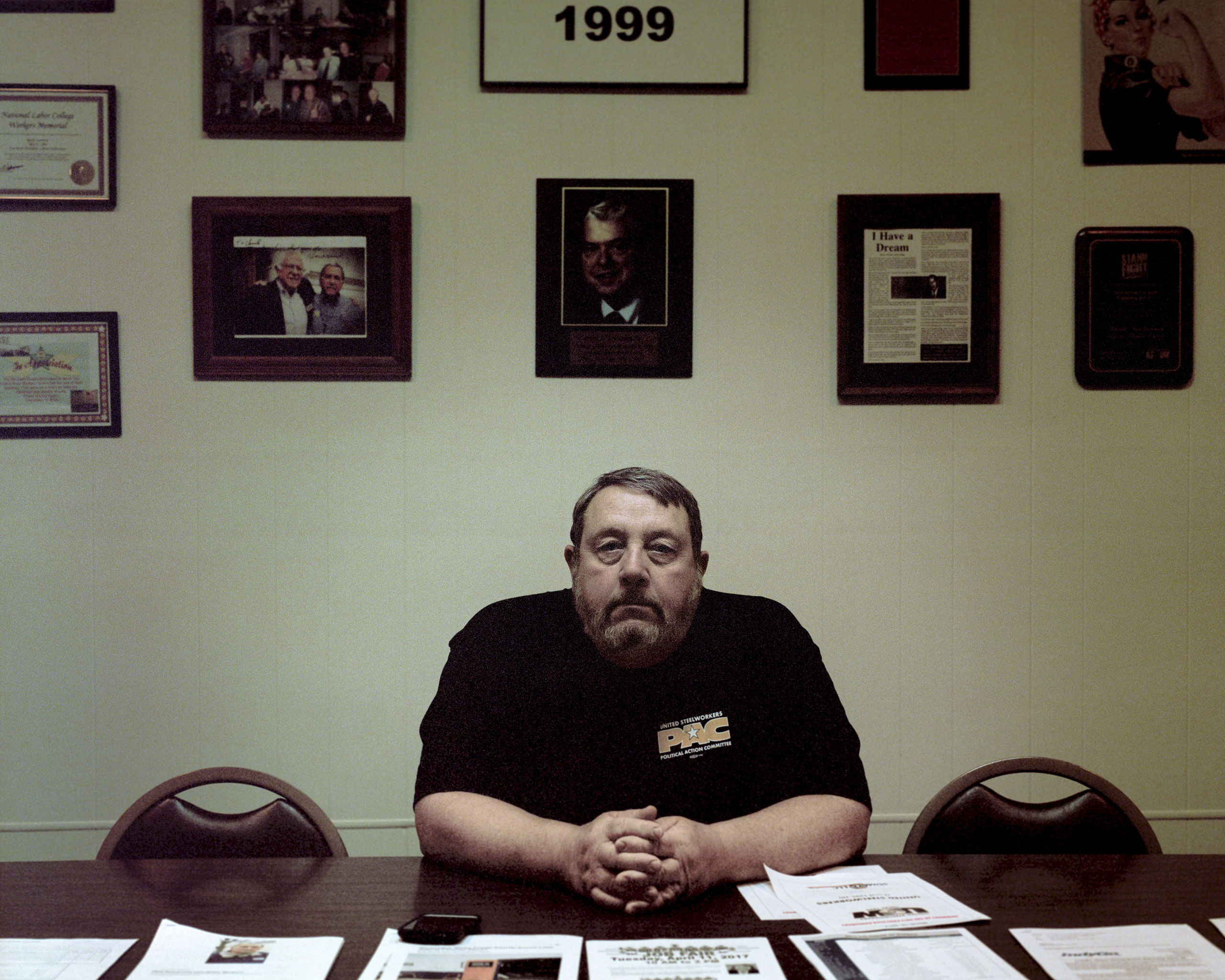 Don Zering, Rexnord’s union rep, at the United Steelworkers Local 1999; he’s worked at the company for 44 years (Inzajeano Latif for TIME)