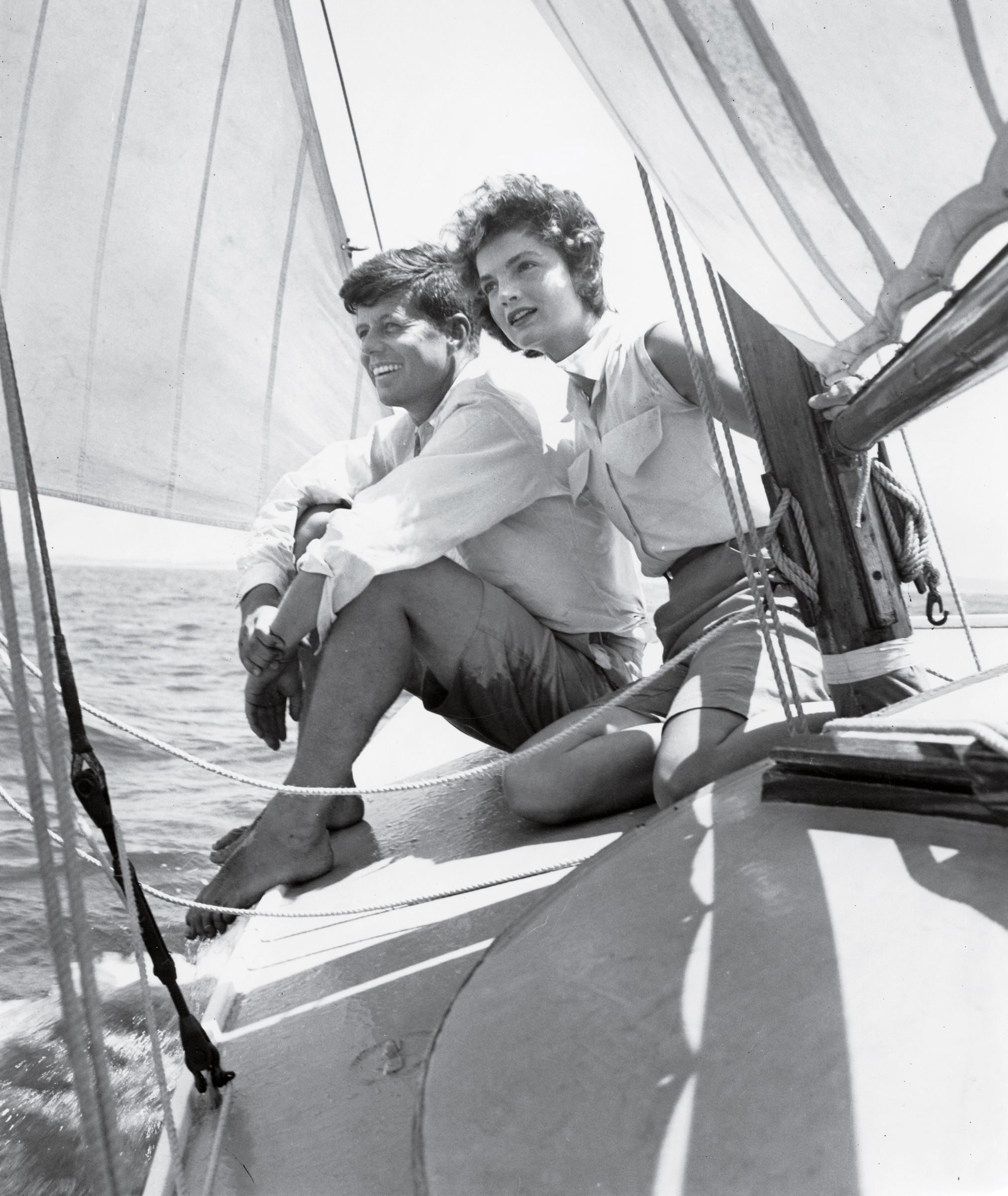 Kennedy and fiancée Jacqueline Bouvier sailing off the coast of Hyannis Port, Mass., in June 1953 (Hy Peskin&mdash;Getty Images)