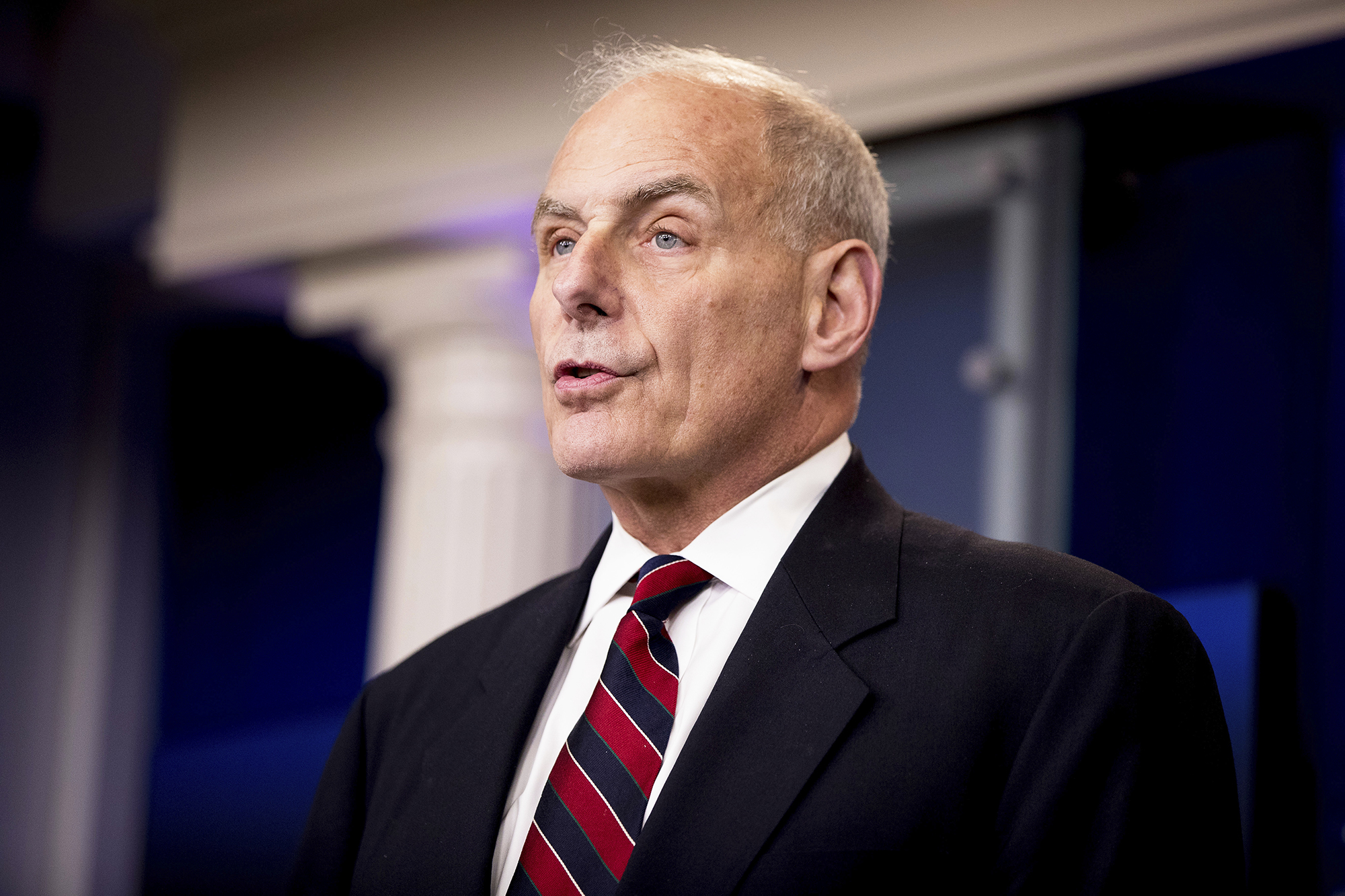 Homeland Security Secretary John Kelly talks to the media during the daily press briefing at the White House in Washington, D.C., on May 2, 2017. (Andrew Harnik—AP)