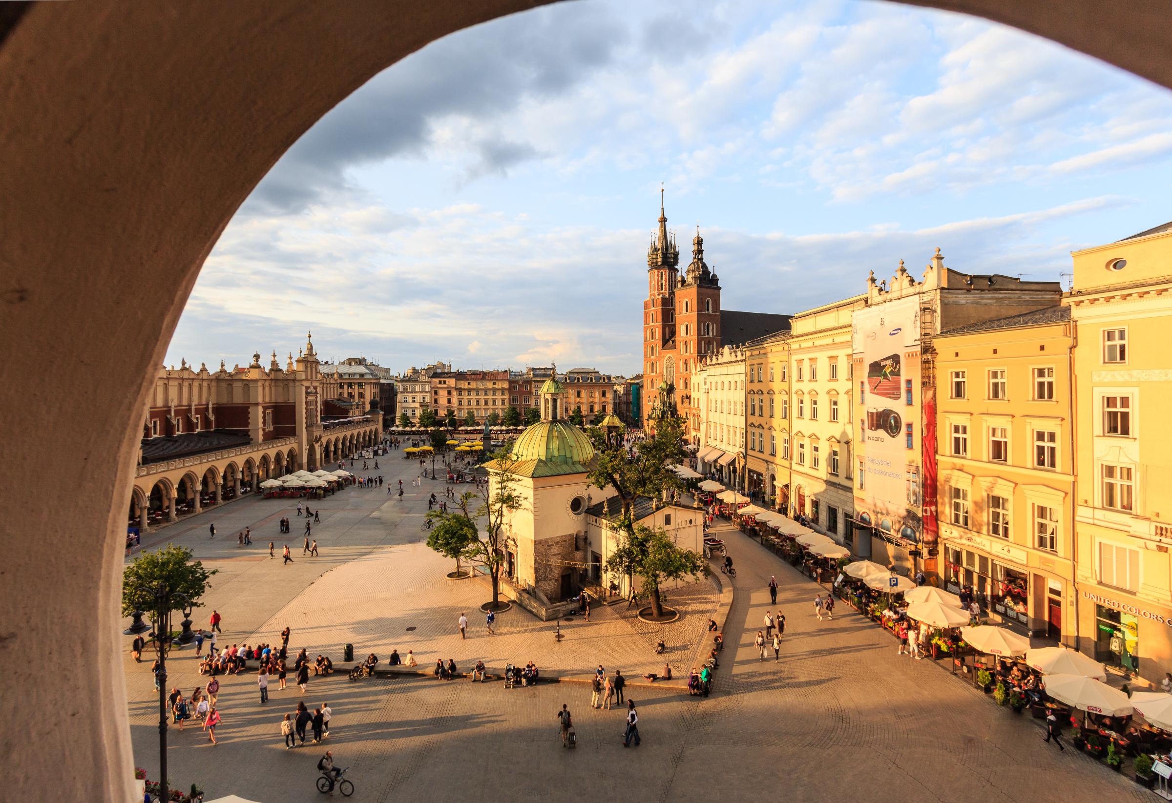 Krakow, main square with St. Mary's basilica