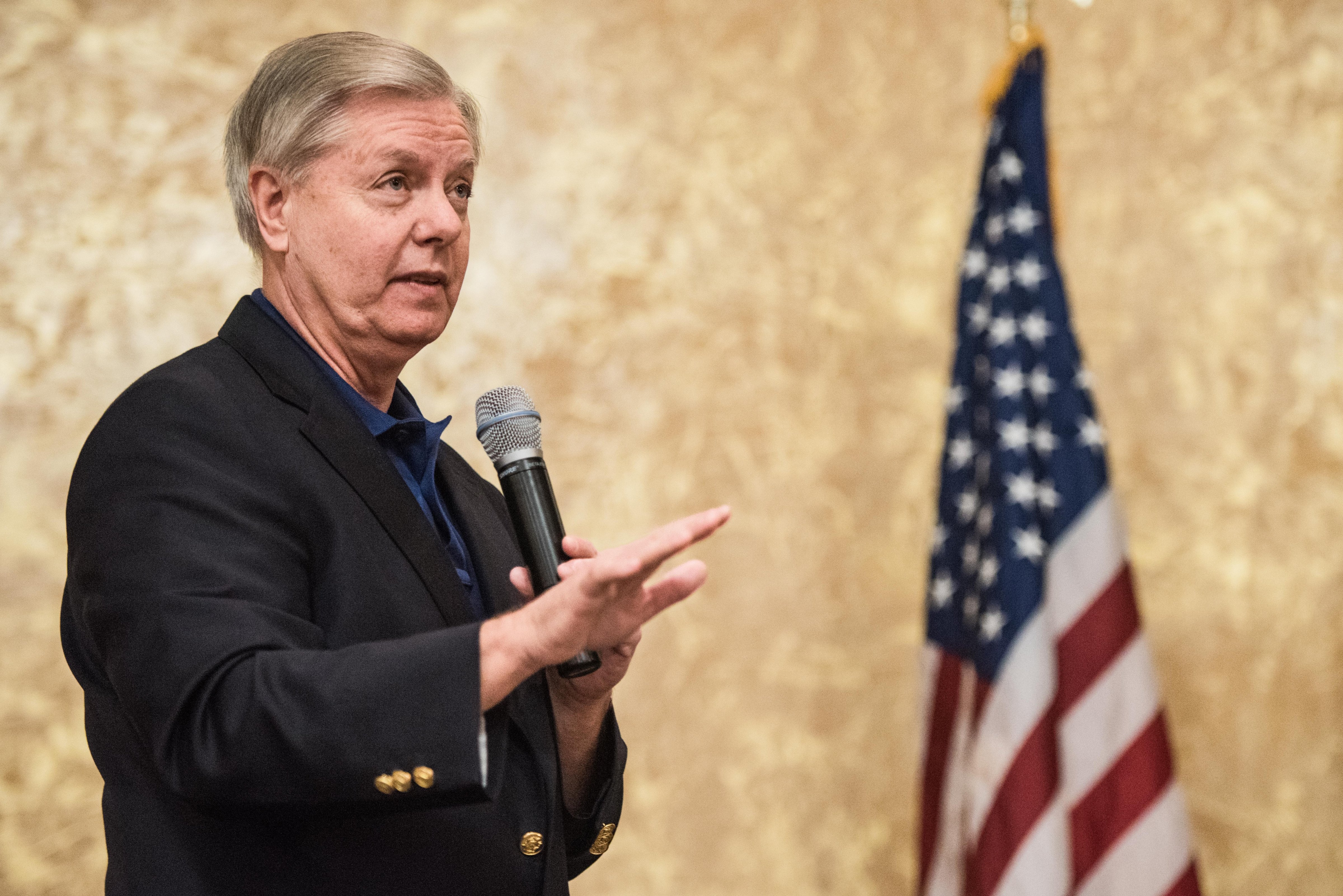 Sen. Lindsey Graham addresses constituents during a town hall meeting March 25, 2017 in Columbia, South Carolina. (Sean Rayford—Getty Images)