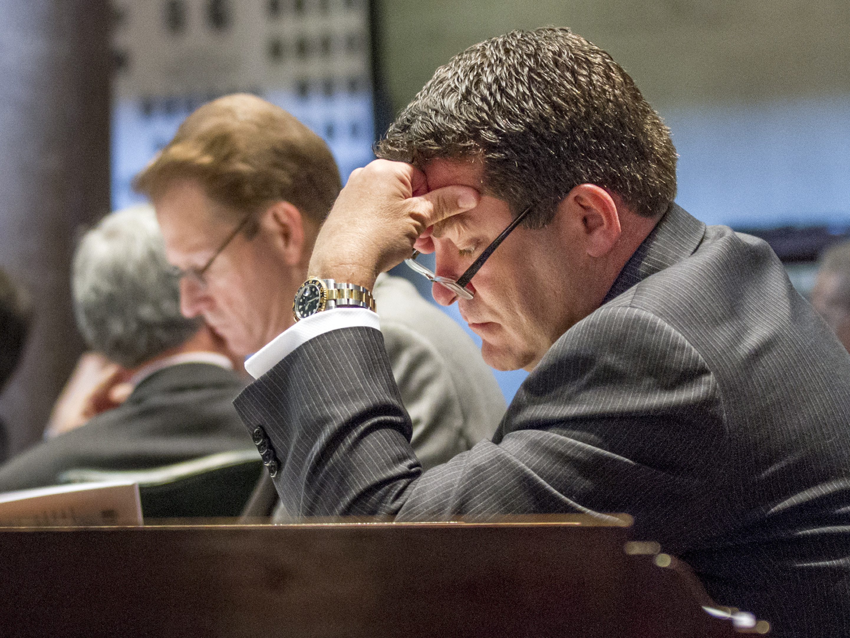 Mark Green sits at his desk in the Senate chamber in Nashville, Tenn., on April 17, 2013. (Erik Schelzig—AP)