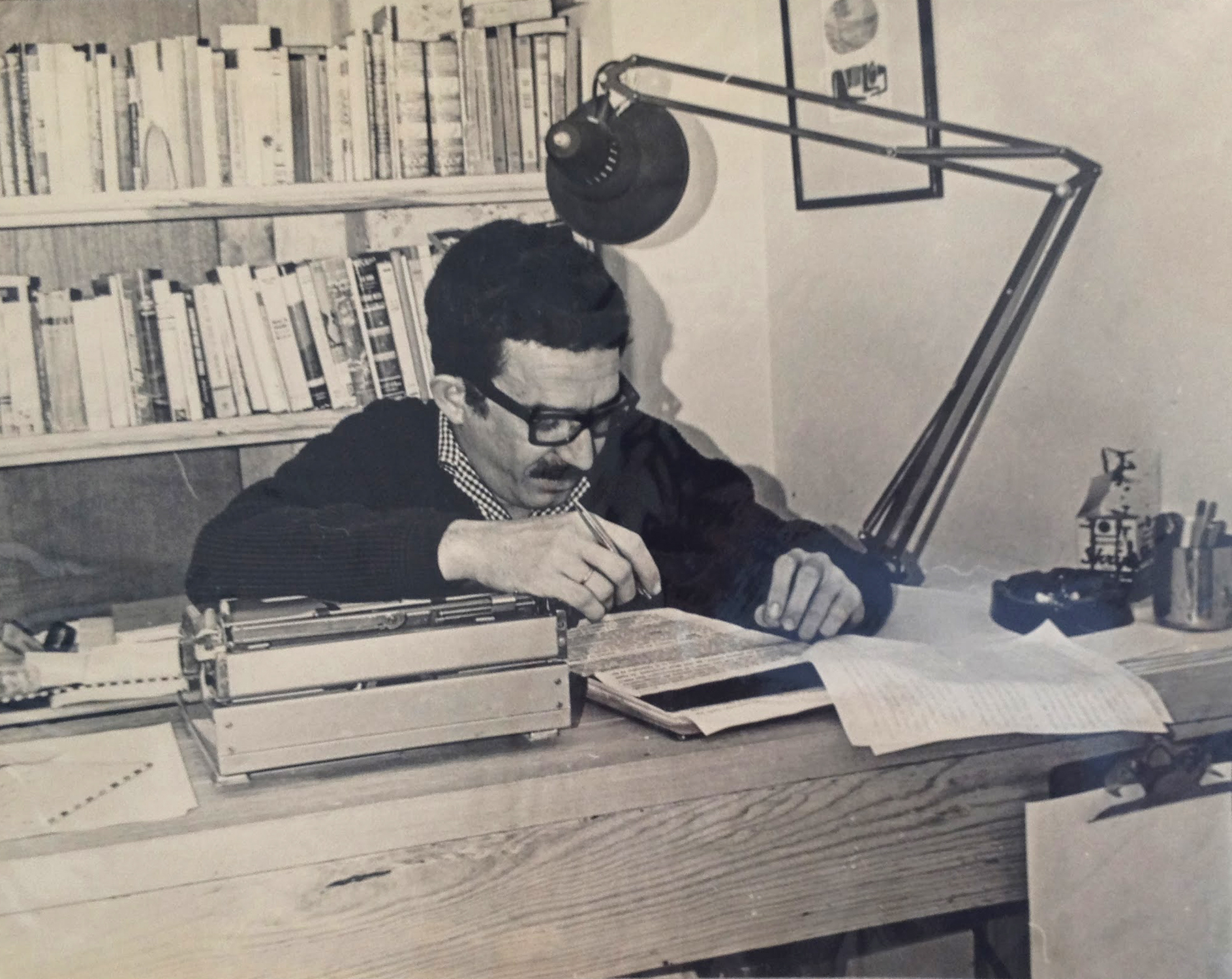 Gabriel García Márquez working on “One Hundred Years of Solitude,” 1965 (Photograph by Guillermo Angulo / Harry Ransom Center)